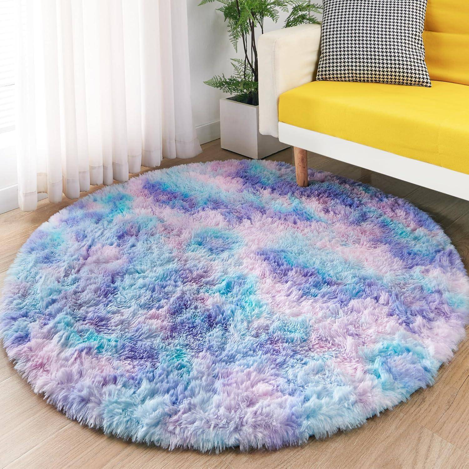 Runder Plüsch Teppich 150 cm Blau-violett für Wohnzimmer