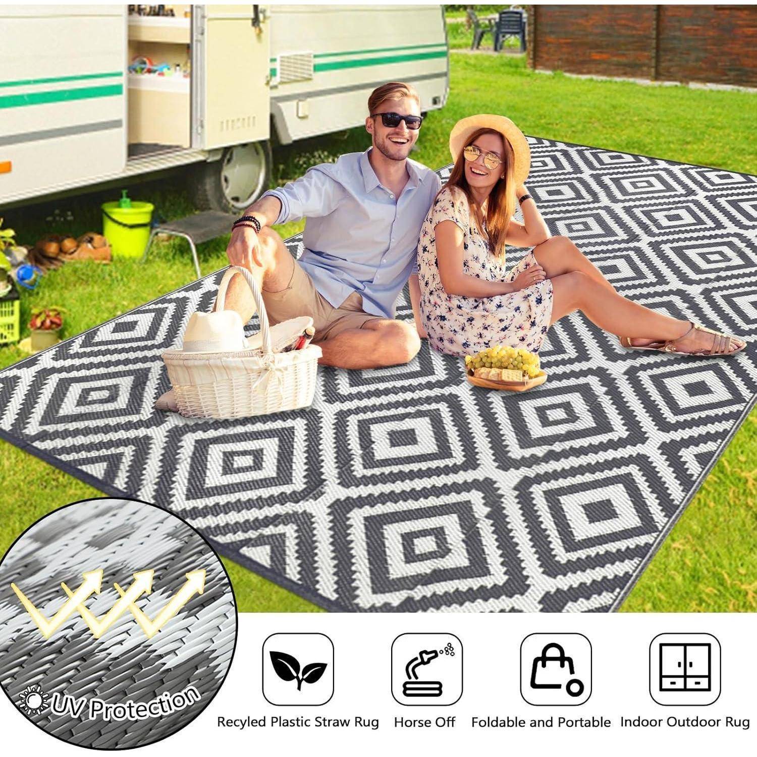 Teppich Outdoor wasserfest 180 x 270 cm (Rechteckig) Grau und Weiß