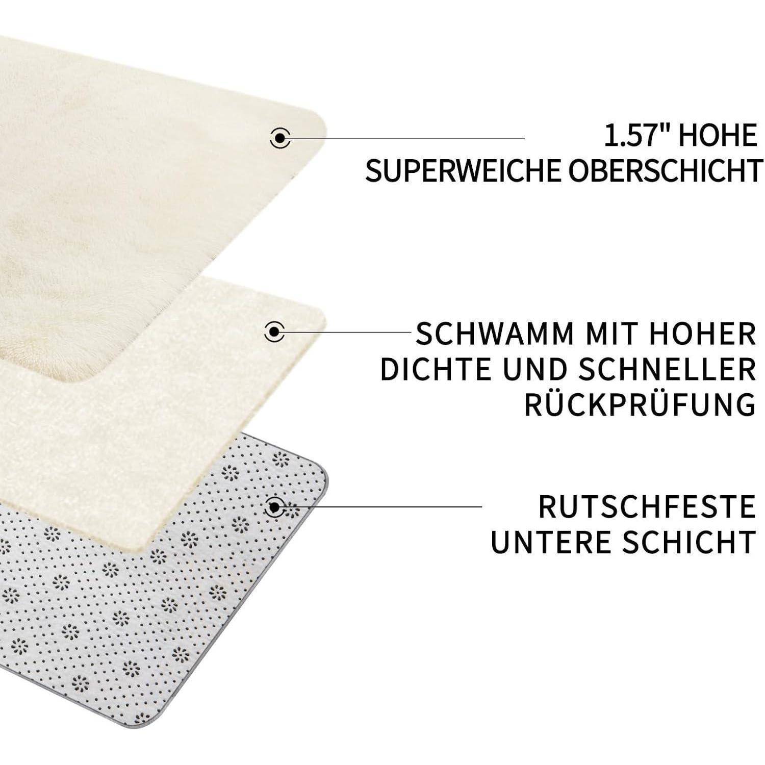 Teppich Hochflor Waschbar AntiRutsch Creme 160 x 230 cm Rechteckig