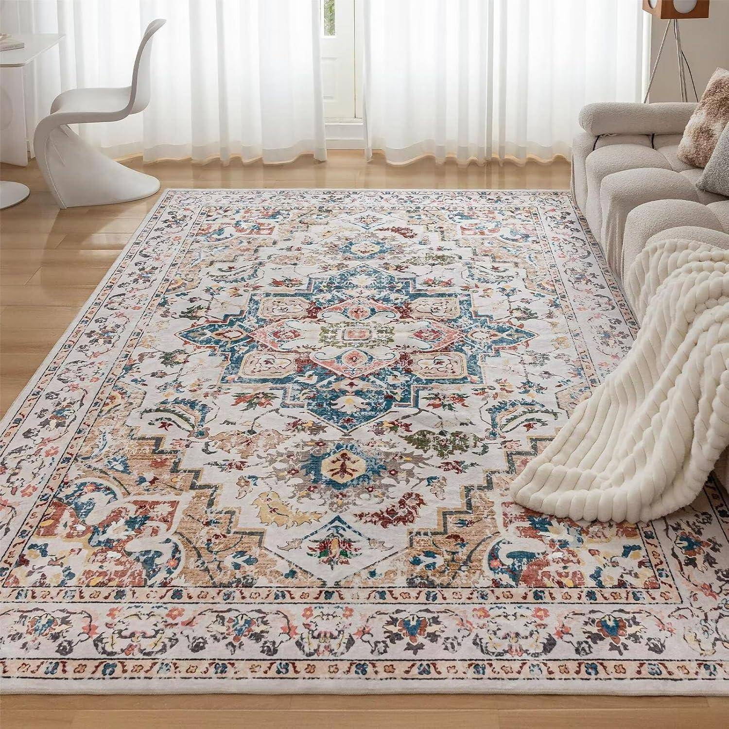 Waschbarer Vintage Teppich Orientalisch Kurzflor Rutschfest 160x230cm