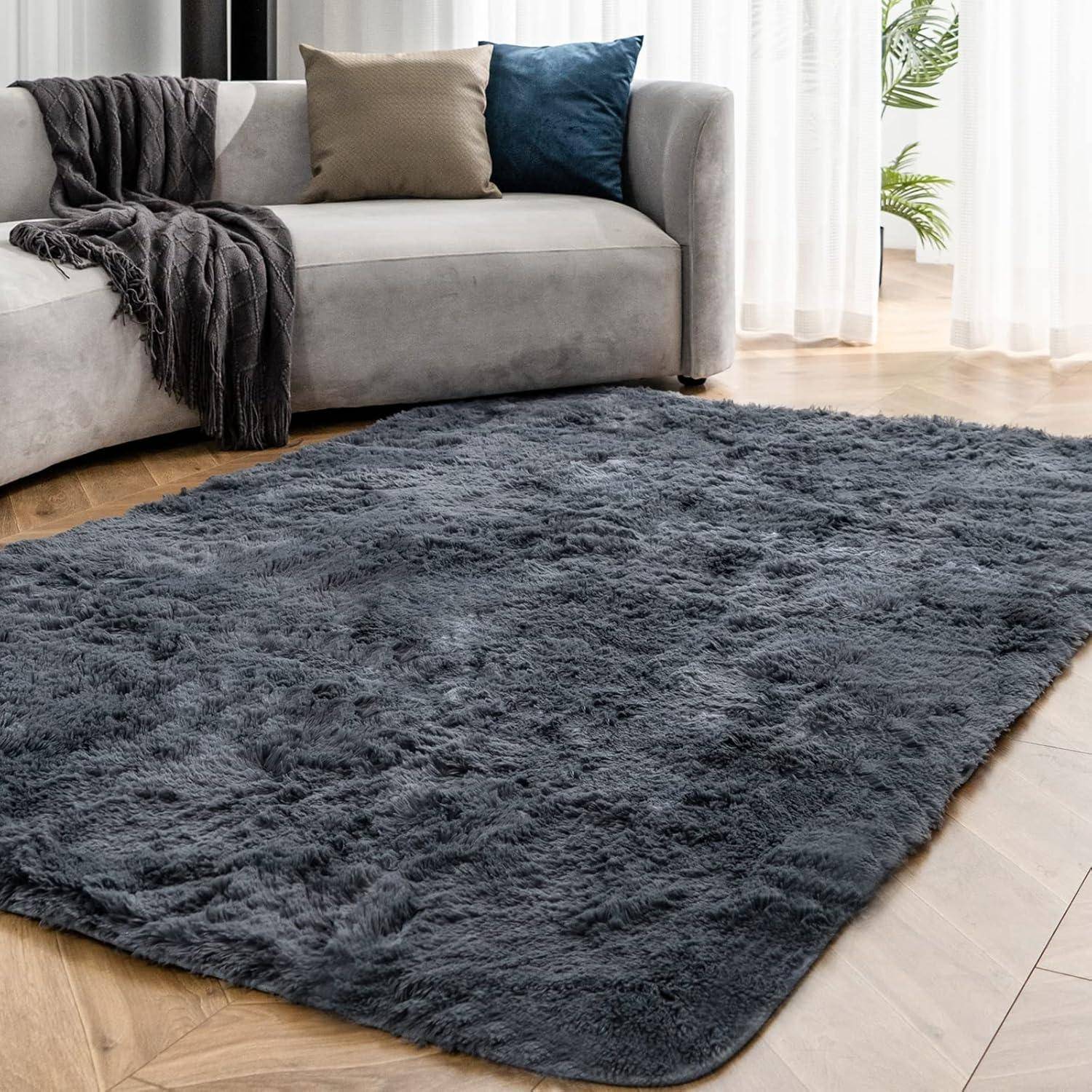 Großer Wohnzimmer Teppich 150x240cm Grau Hochflor Shaggy Antirutsch