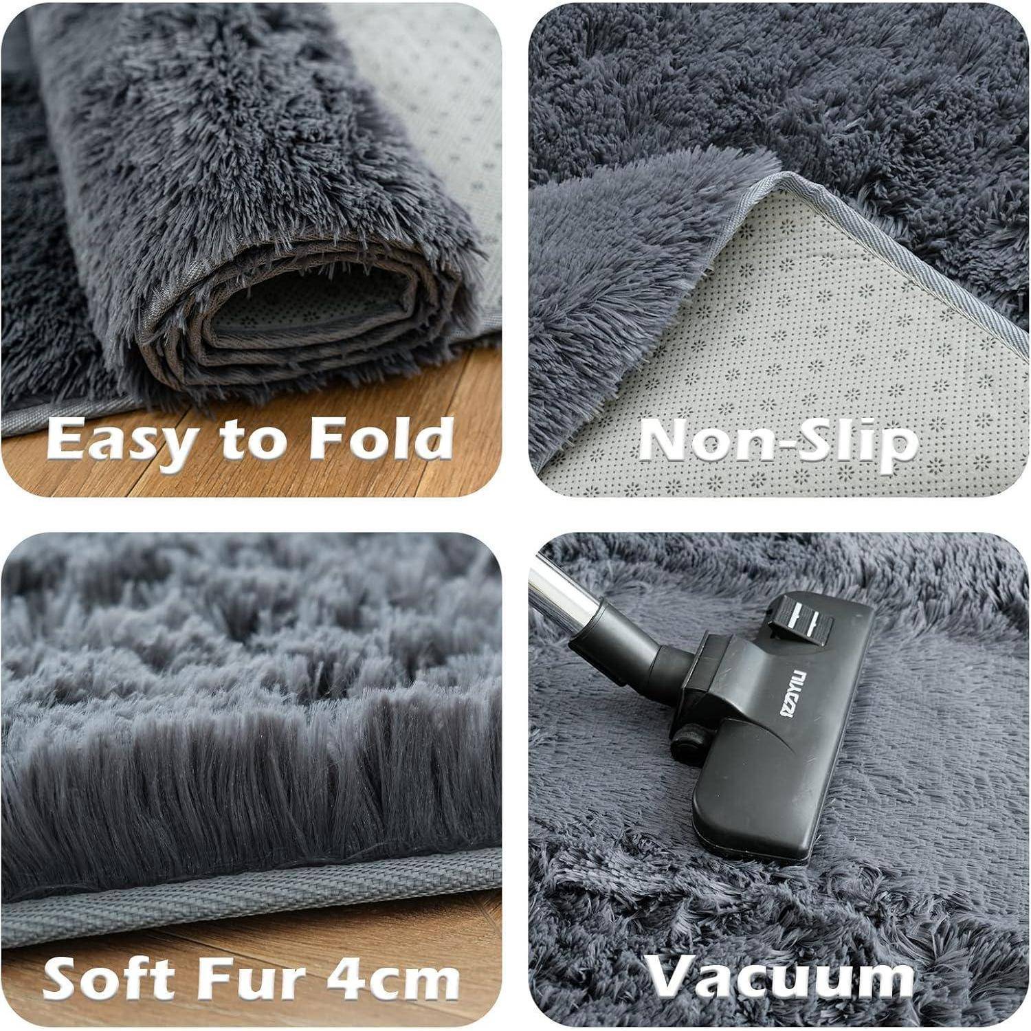 Großer Wohnzimmer Teppich 150x240cm Grau Hochflor Shaggy Antirutsch