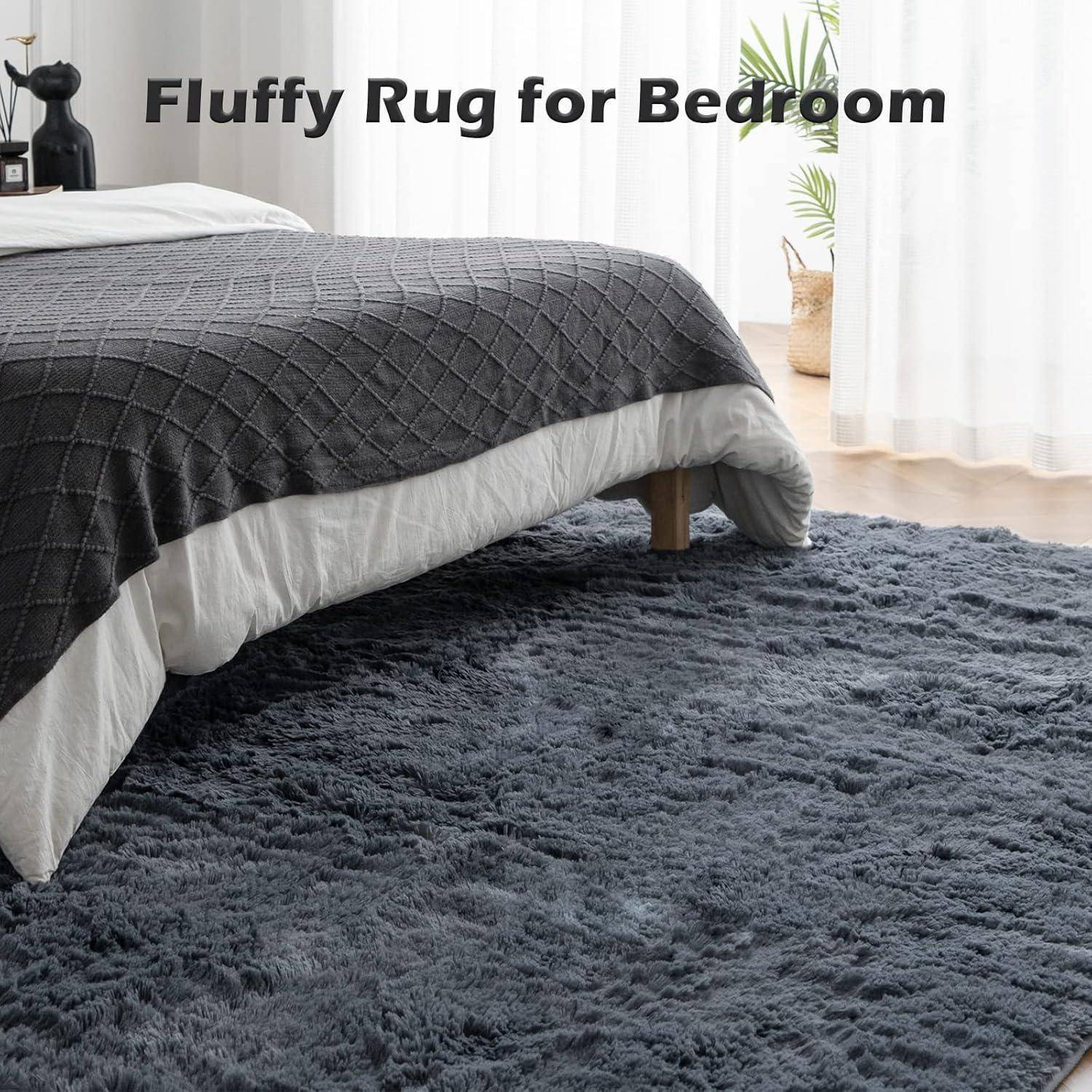 Großer Wohnzimmer Teppich 150x240cm Grau Hochflor Shaggy Antirutsch
