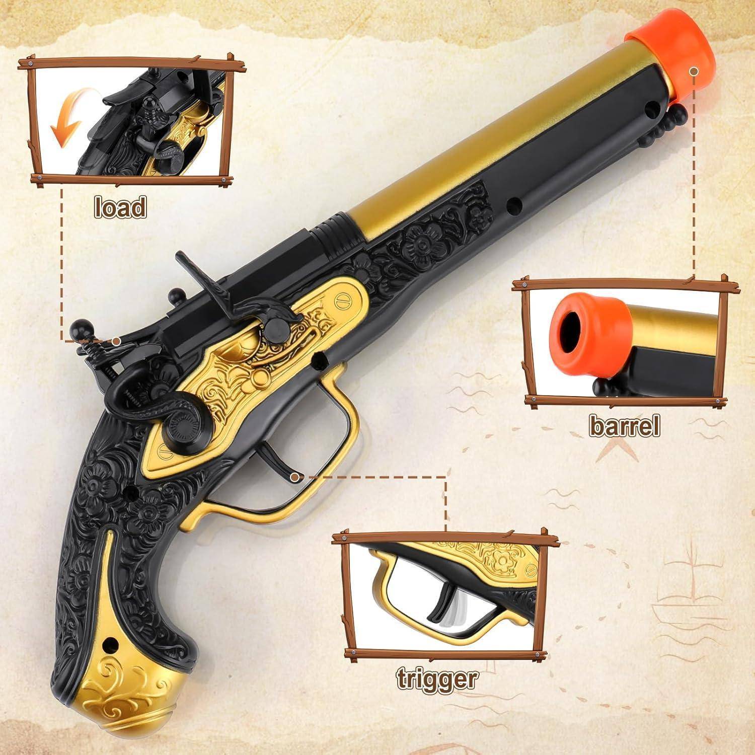 Piratenpistole für Kinder - Seeräuber Gewehr mit 20 Weichen Kugeln
