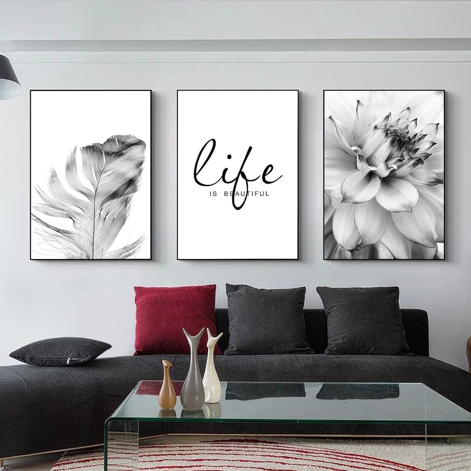 Poster Set 3teilig Blume Löwenzahn schwarz weiß Wanddeko A 40x60cm