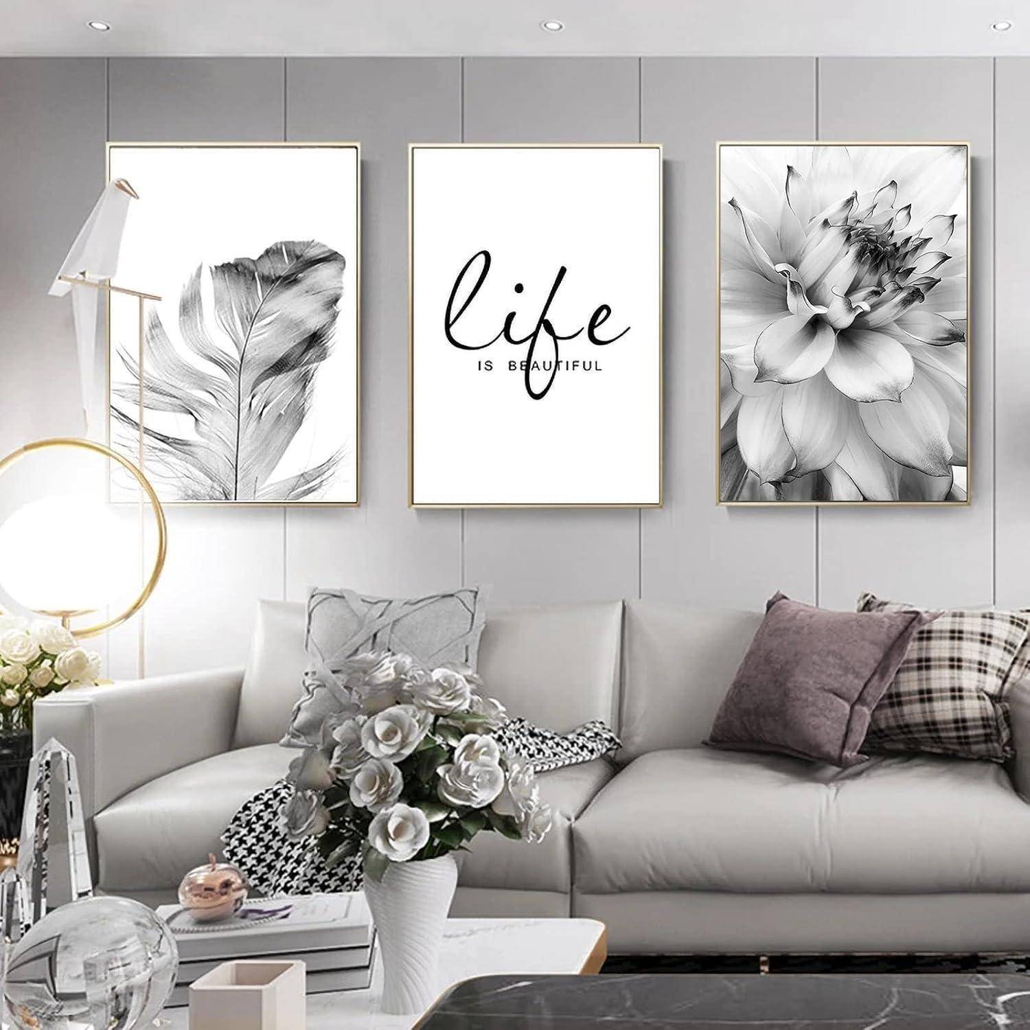 Poster Set 3teilig Blume Löwenzahn schwarz weiß Wanddeko A 40x60cm