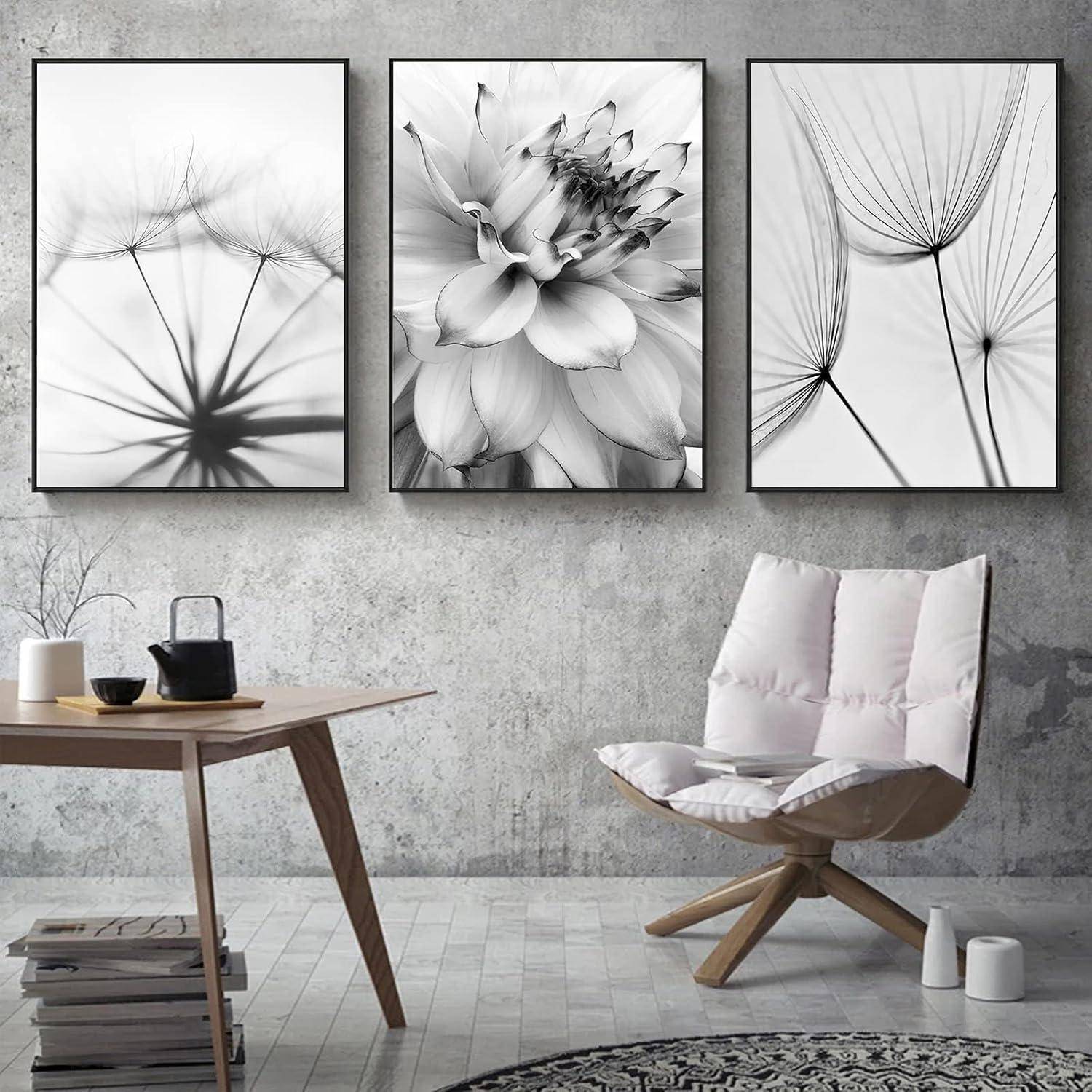 Poster Set 3teilig Blume Schwarz Weiß Löwenzahn Wandbilder B 21x30cm