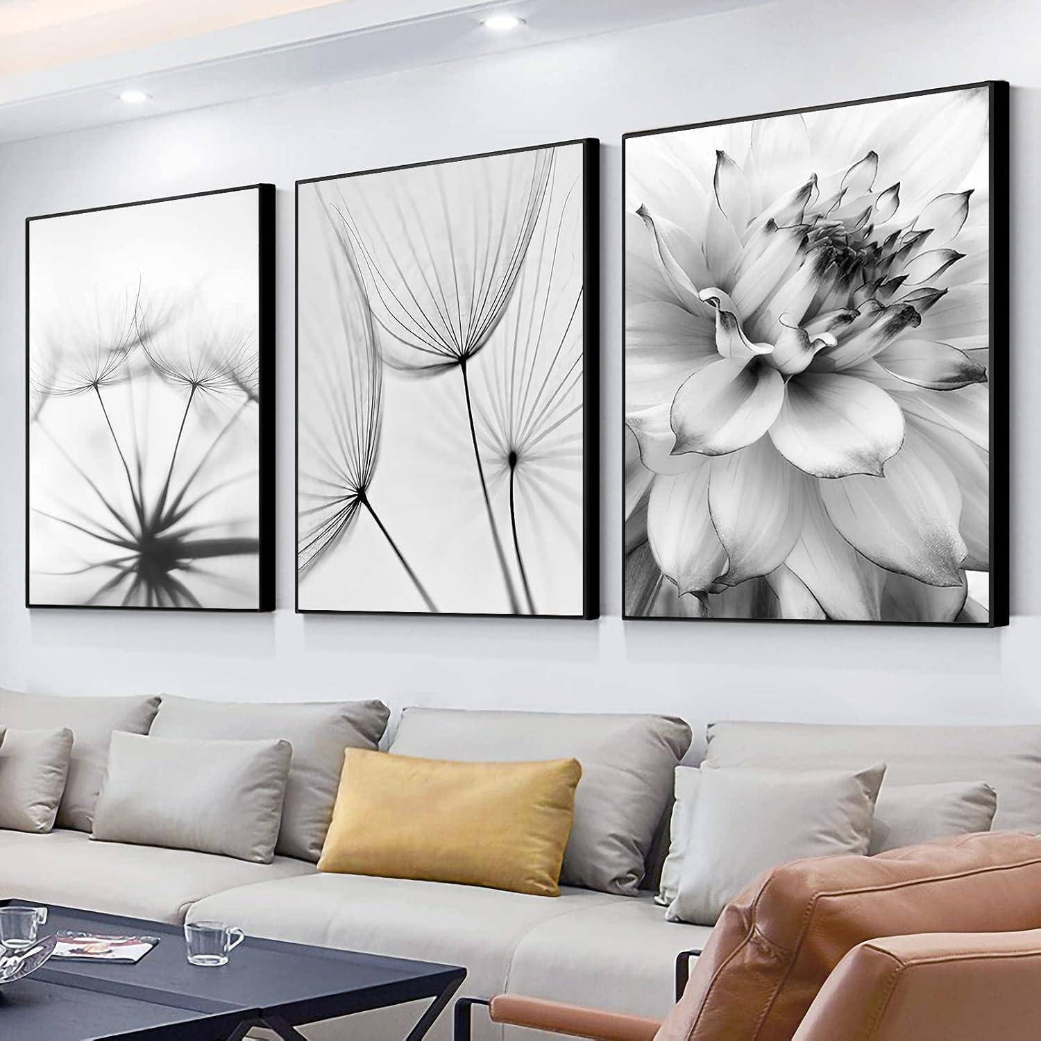 Poster Set 3teilig Blume Schwarz Weiß Löwenzahn Wandbilder B 21x30cm