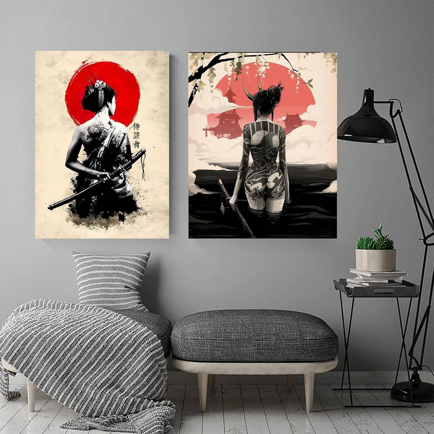 Leinwandbilder japanisch Frau Kunstdruck rahmenlos 2PCS-30x40cm