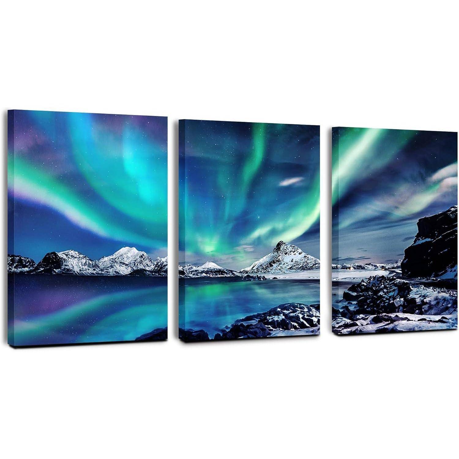 Aurora Borealis Norwegen Wandbilder Grün Blau Sternenhimmel 40x30cm