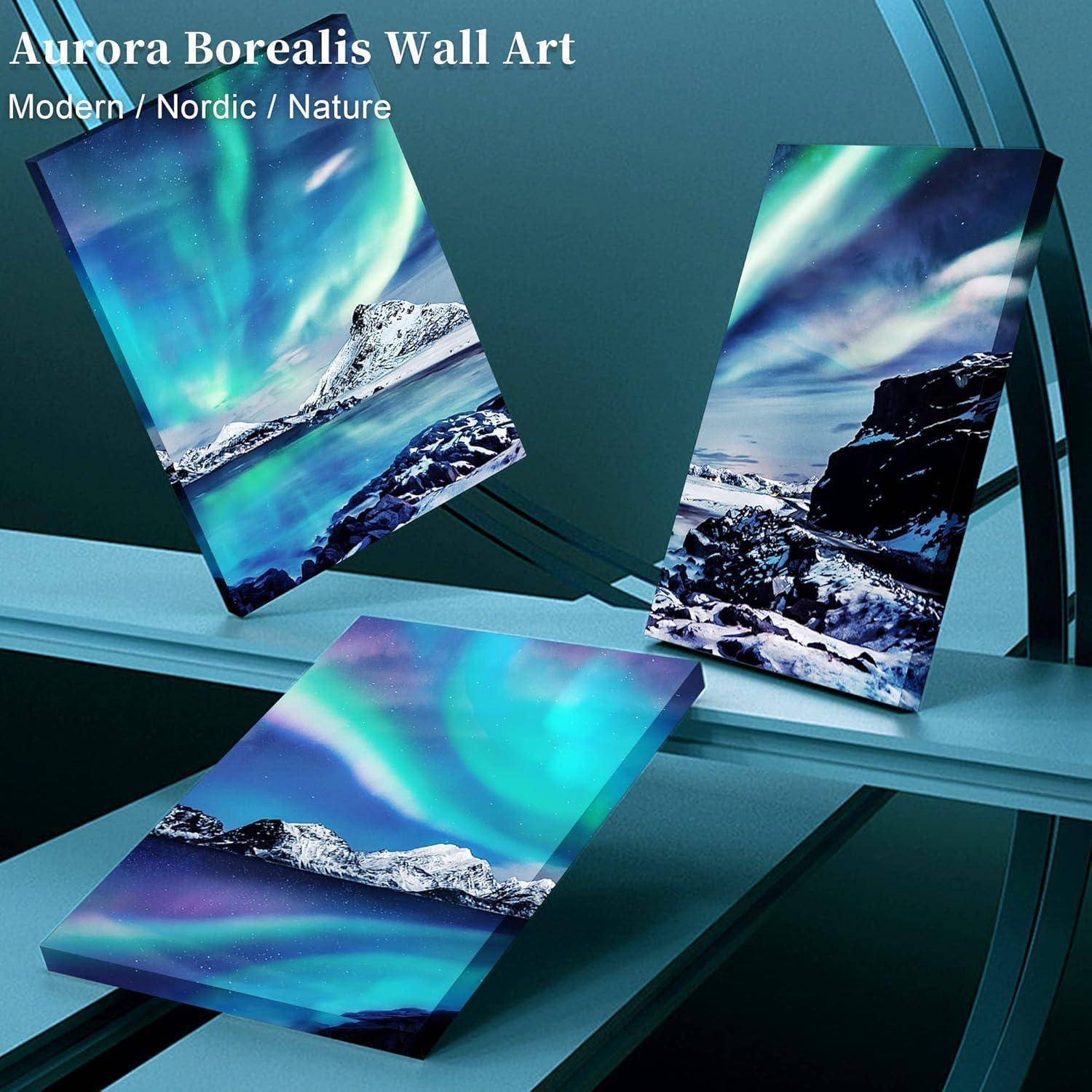 Aurora Borealis Norwegen Wandbilder Grün Blau Sternenhimmel 40x30cm