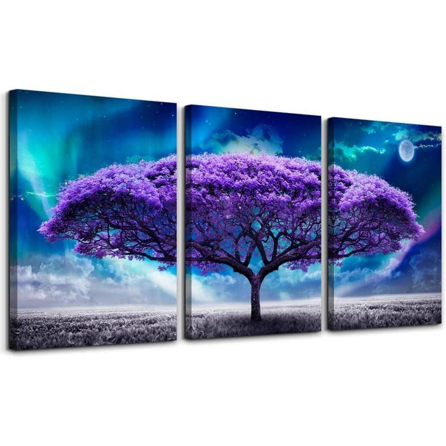 Bilder Lila Baum Nordlichter Leinwand Aurora Landschaft 40x30cm