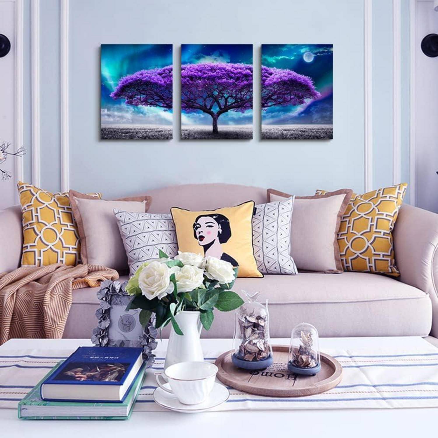 Bilder Lila Baum Nordlichter Leinwand Aurora Landschaft 40x30cm