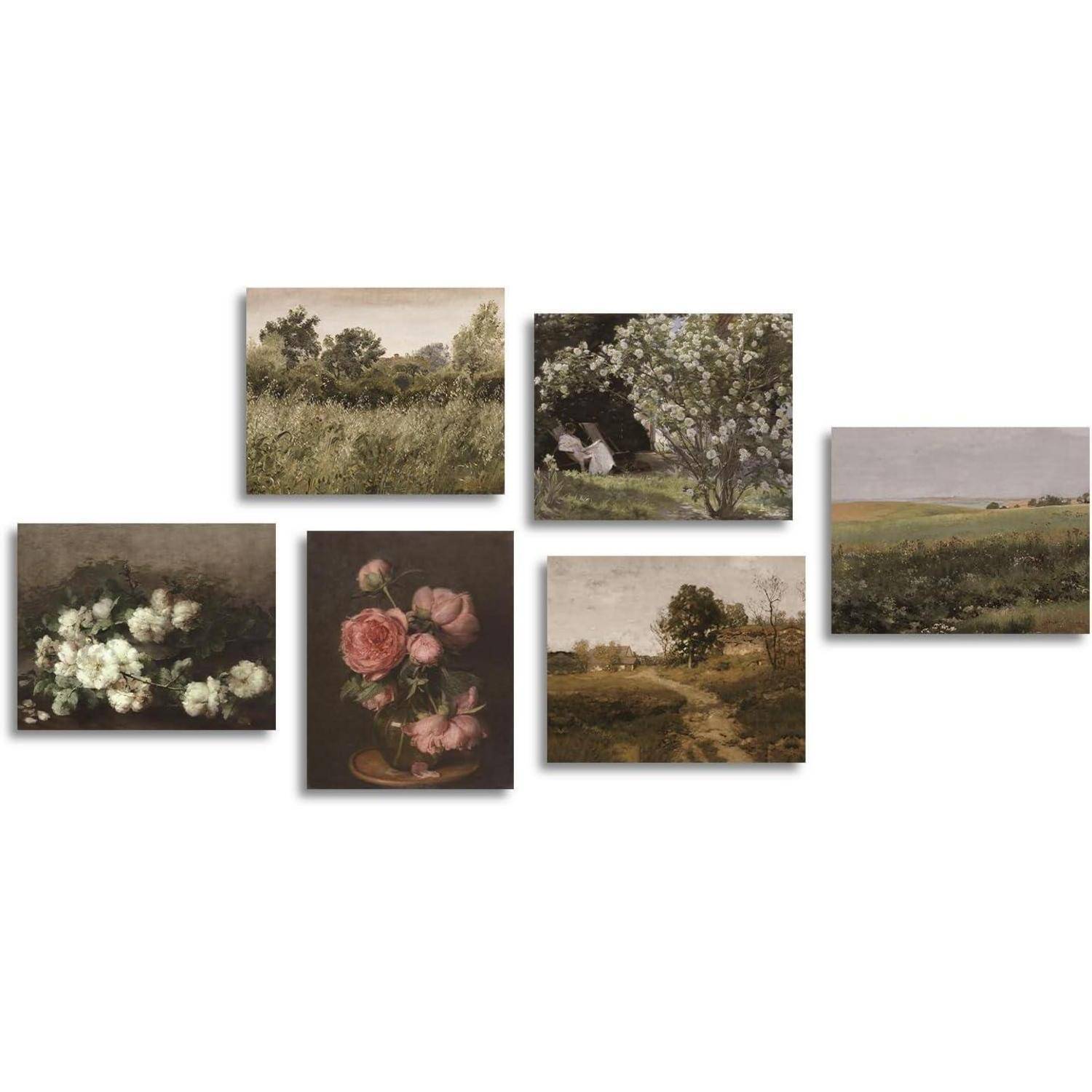 Vintage Wandbilder Französische Blumen Leinwand 20x25cm 6er Set