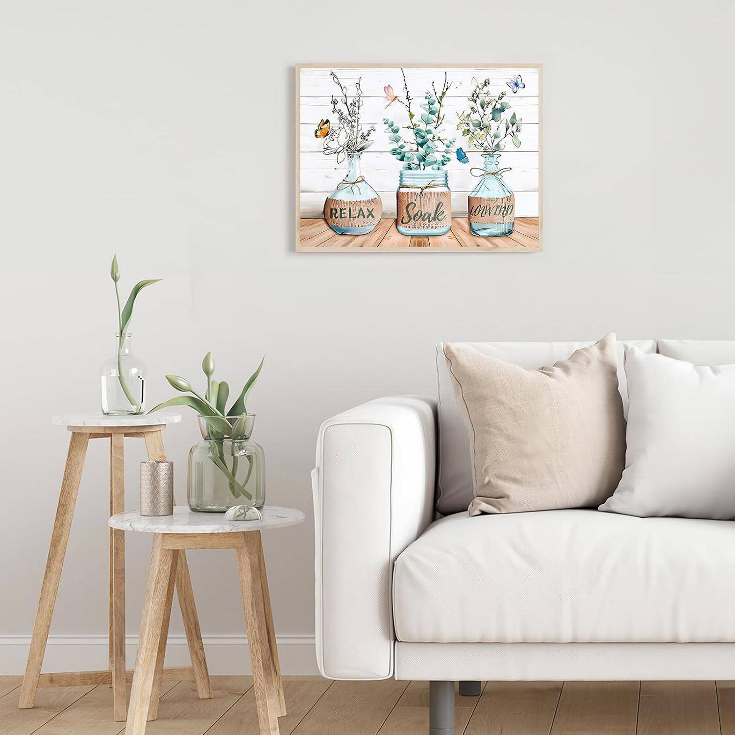 Bauernhaus Badezimmer Wandbilder Blumen Schmetterling Leinwand Deko