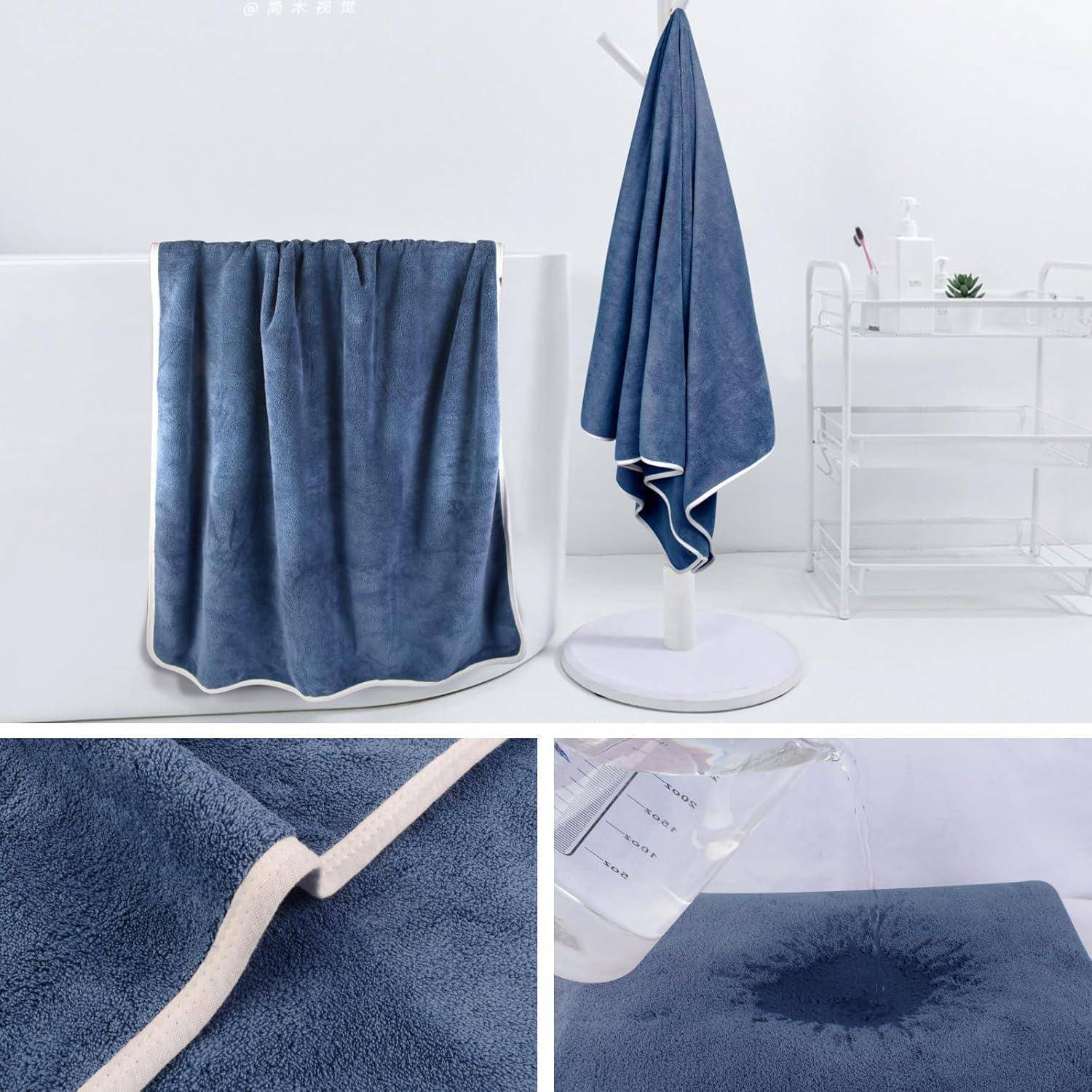 Handtuch Set Mikrofaser 100 50x100cm Hellgrau Blau 2 Pack 76 x 152 cm