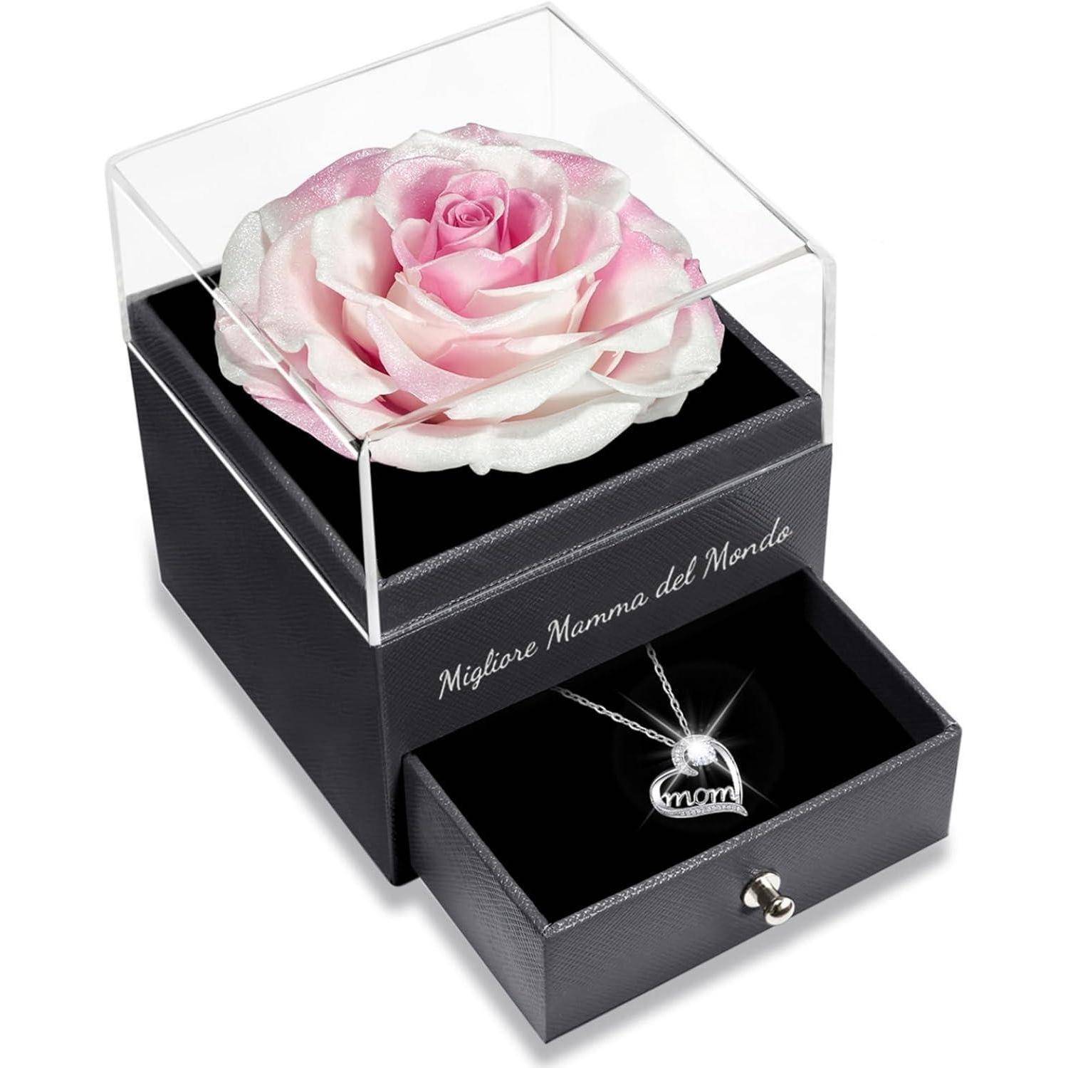Ewige Rose Geschenkbox für Mama mit Mom Halskette, 925 Silber