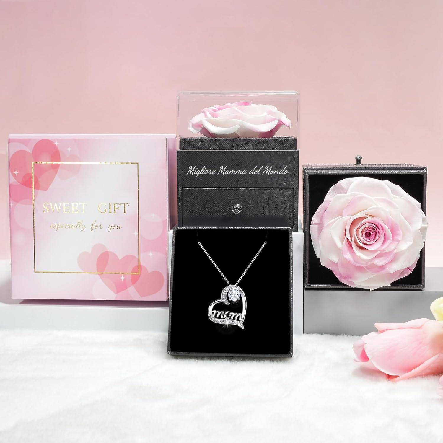 Ewige Rose Geschenkbox für Mama mit Mom Halskette, 925 Silber