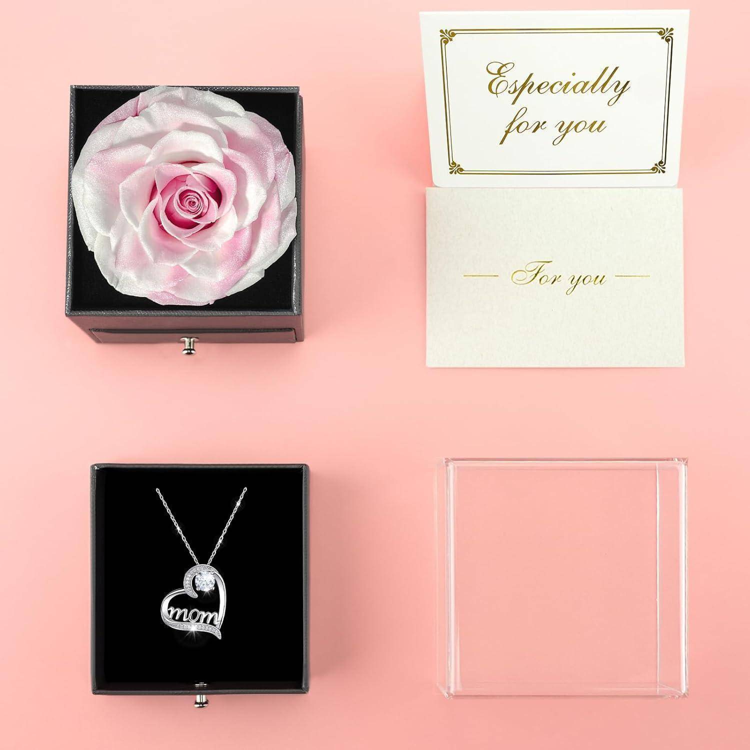 Ewige Rose Geschenkbox für Mama mit Mom Halskette, 925 Silber