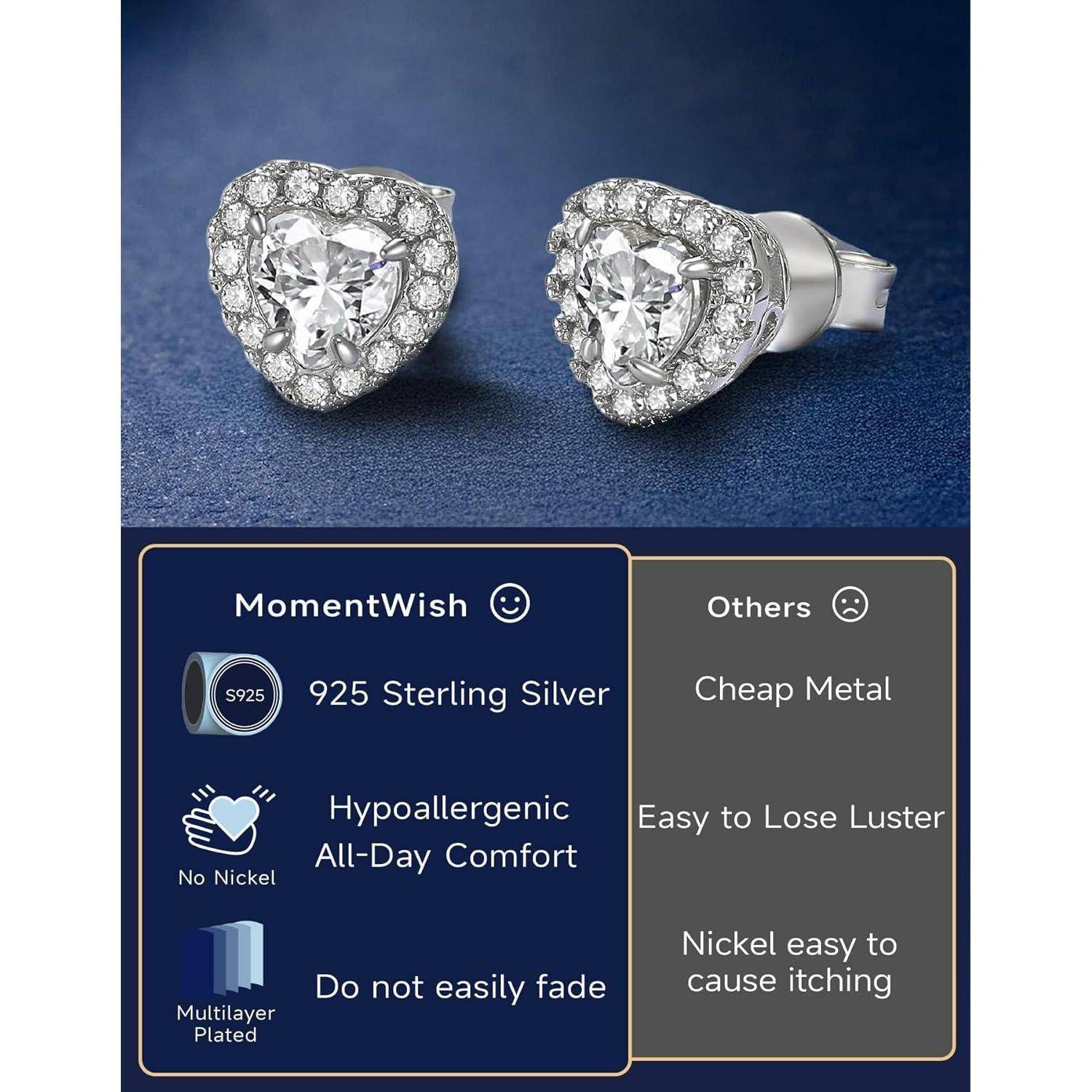 Herz Ohrringe 1 Karat Moissanite Diamant 925 Silber Ohrstecker Damen