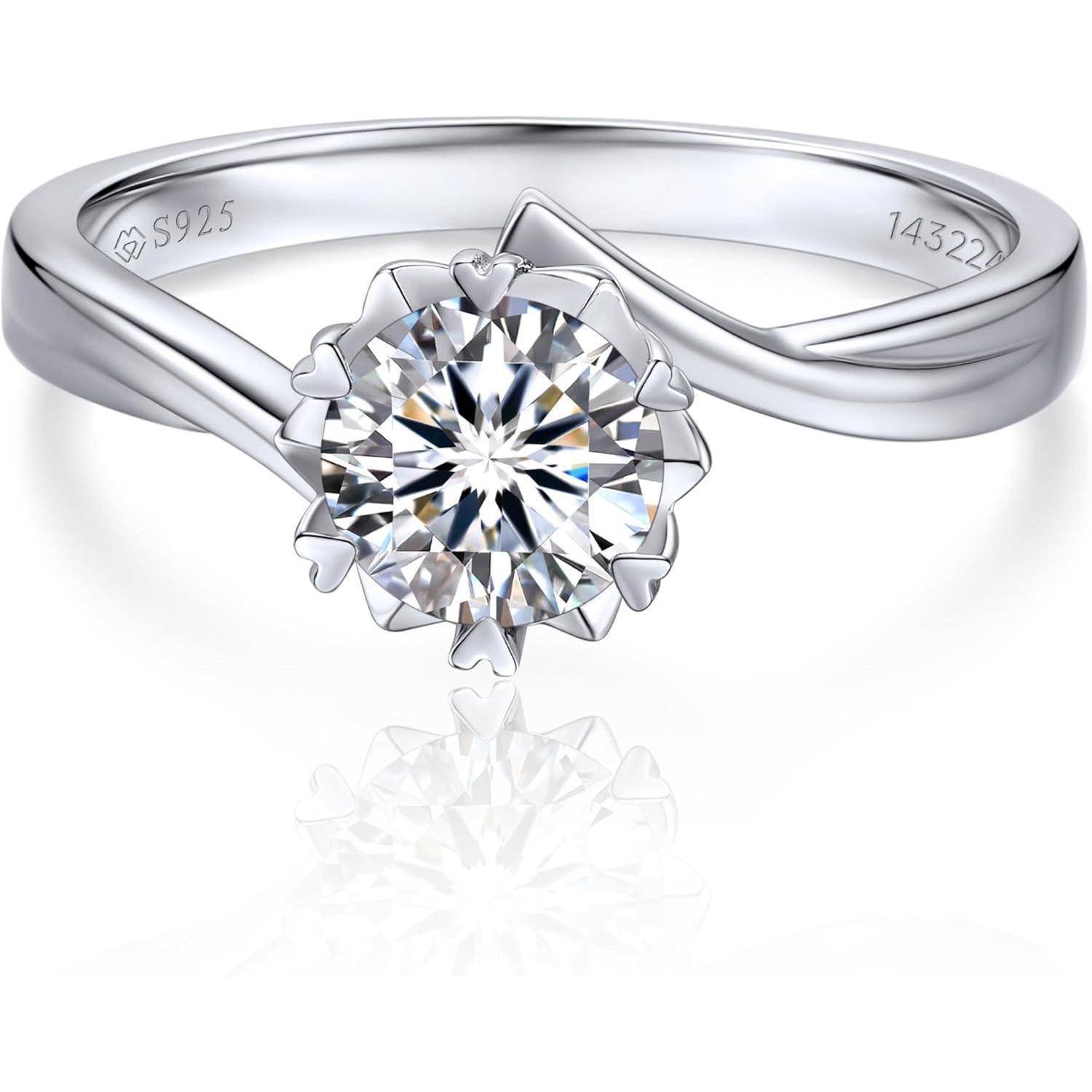 Verlobungsring Damen 1-2 Karat Moissanite Schneeflocke Silber 925