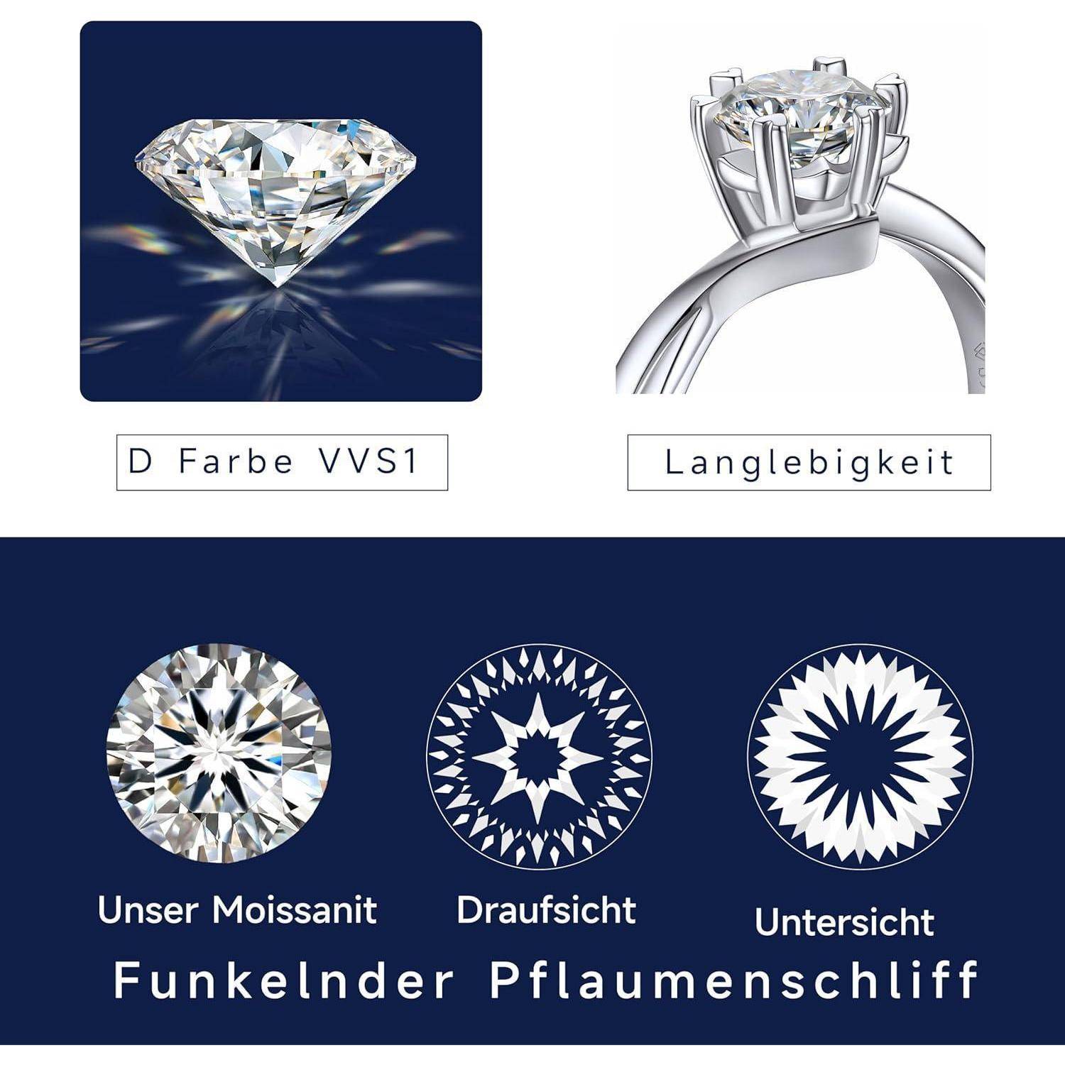 Verlobungsring Damen 1-2 Karat Moissanite Schneeflocke Silber 925