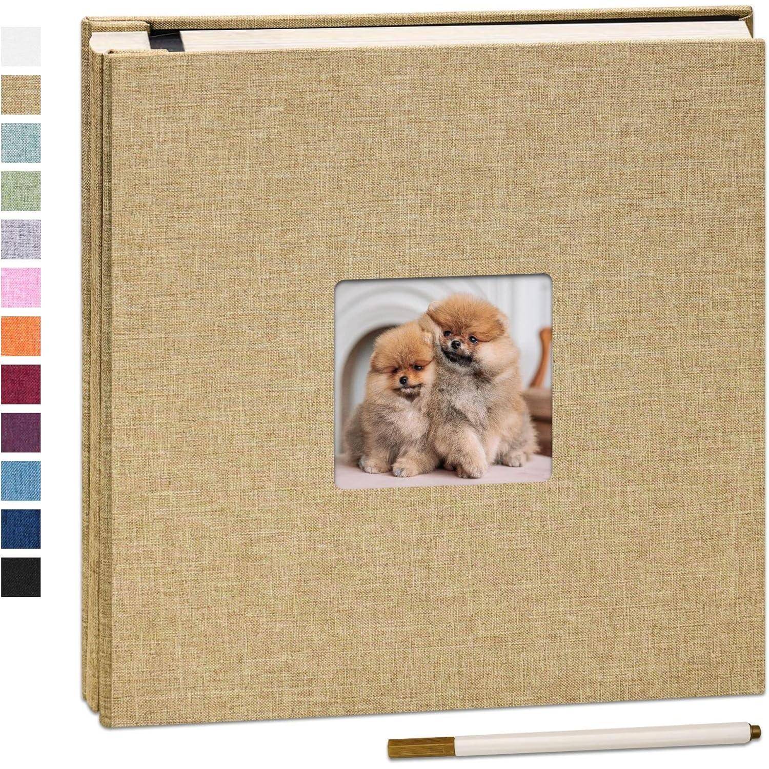 Fotoalbum selbstklebend 10x15 Leinen Einkleben 33x32cm 40 Seiten Khaki