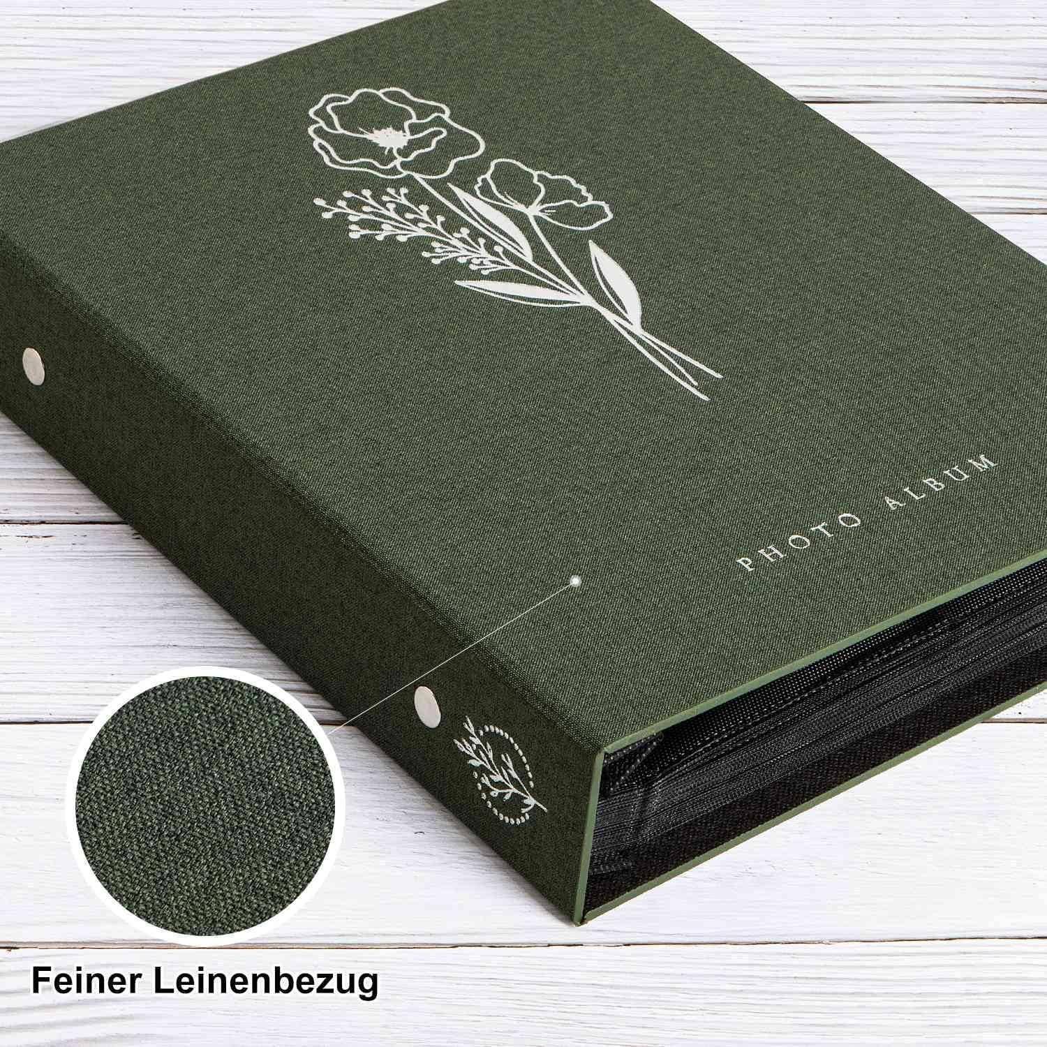 Fotoalbum 10x15 400 Leinen Einstecken Einsteckalbum grün Hochformat