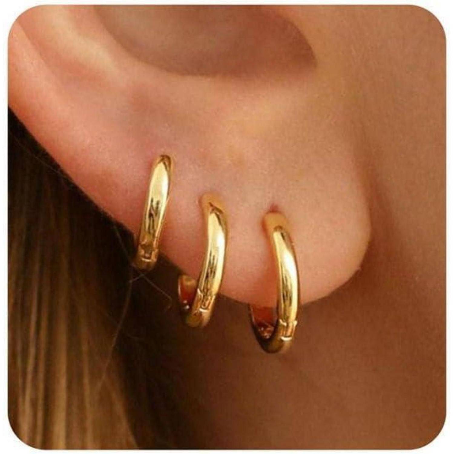 3 Paar Creolen Silber 925 Gold Damen Ohrringe Set 14K Vergoldet Mini