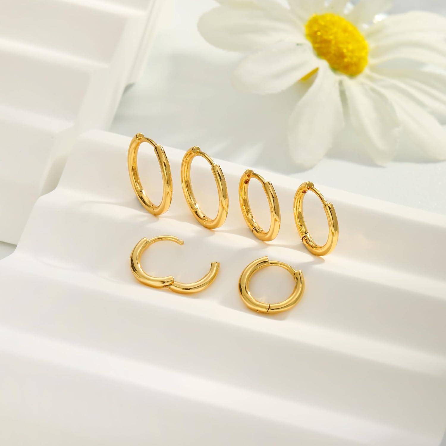 3 Paar Creolen Silber 925 Gold Damen Ohrringe Set 14K Vergoldet Mini