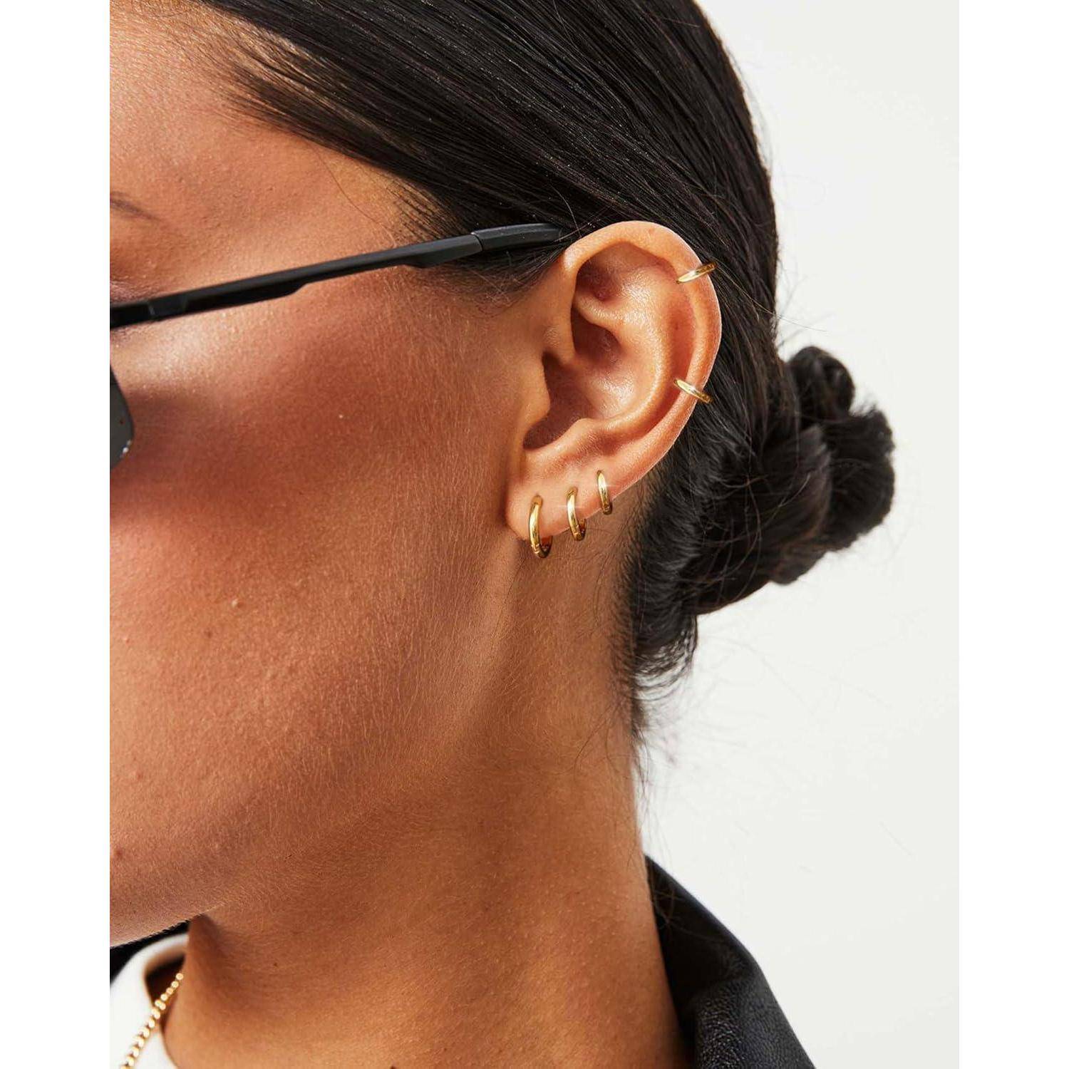3 Paar Creolen Silber 925 Gold Damen Ohrringe Set 14K Vergoldet Mini