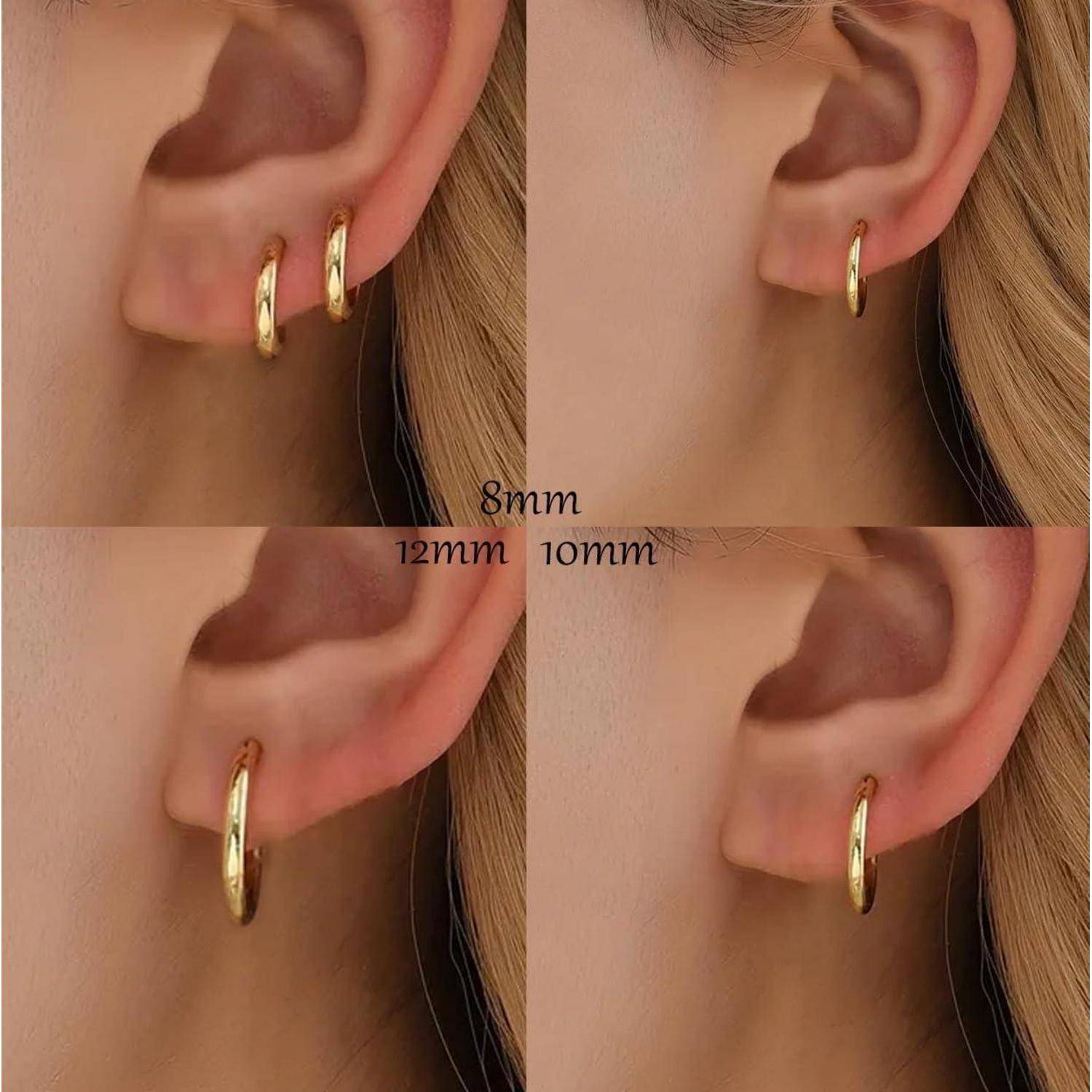 3 Paar Creolen Silber 925 Gold Damen Ohrringe Set 14K Vergoldet Mini
