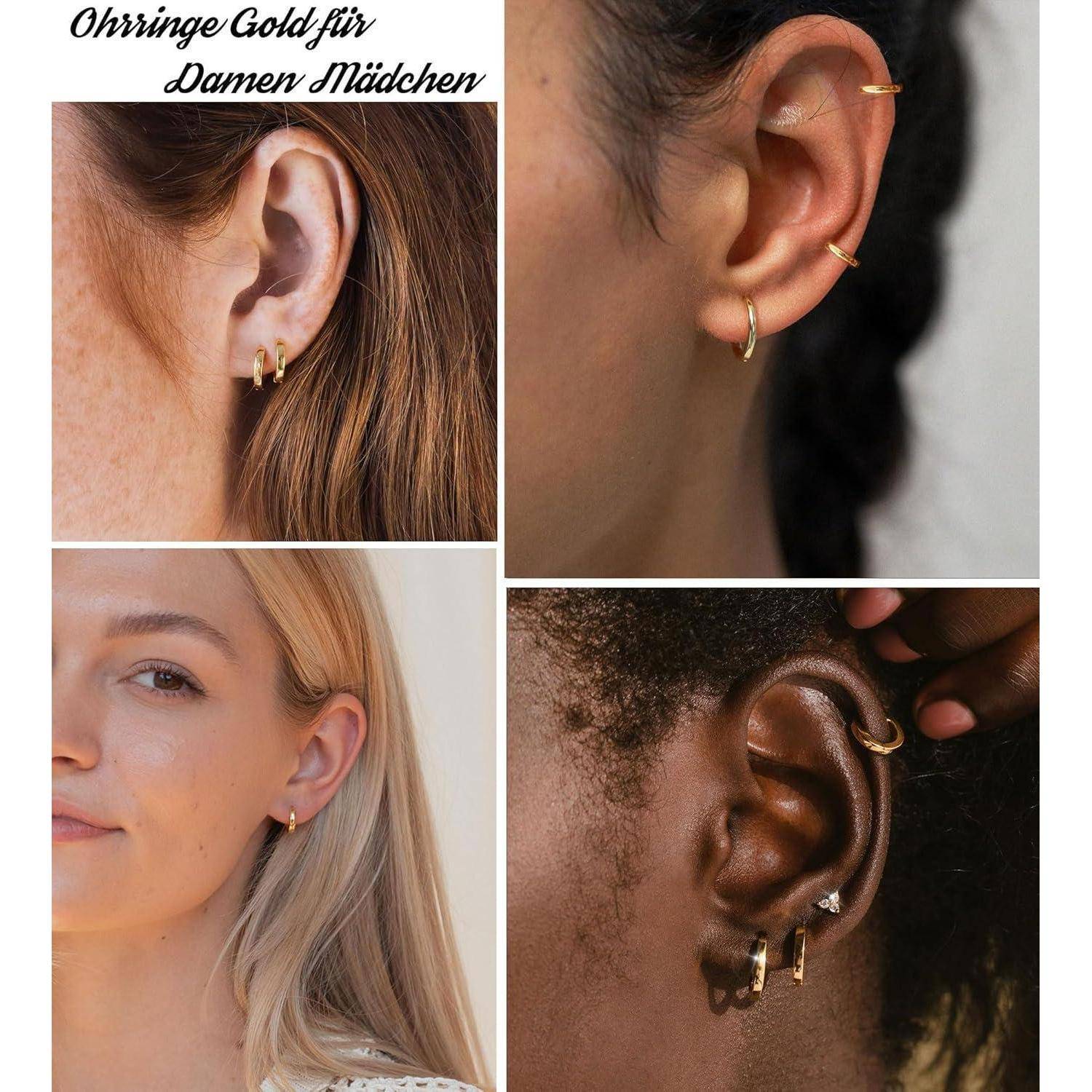 3 Paar Creolen Silber 925 Gold Damen Ohrringe Set 14K Vergoldet Mini