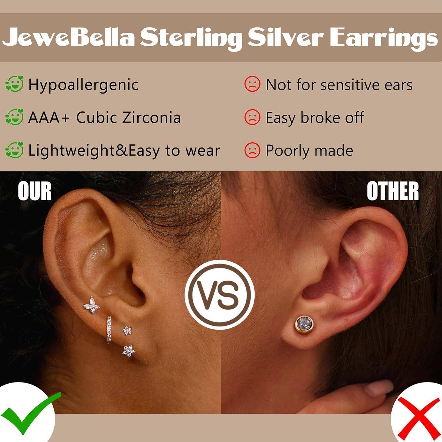 Ohrringe Set Silber 925 Ohrstecker Creolen Zirkonia Piercings 3 Paar