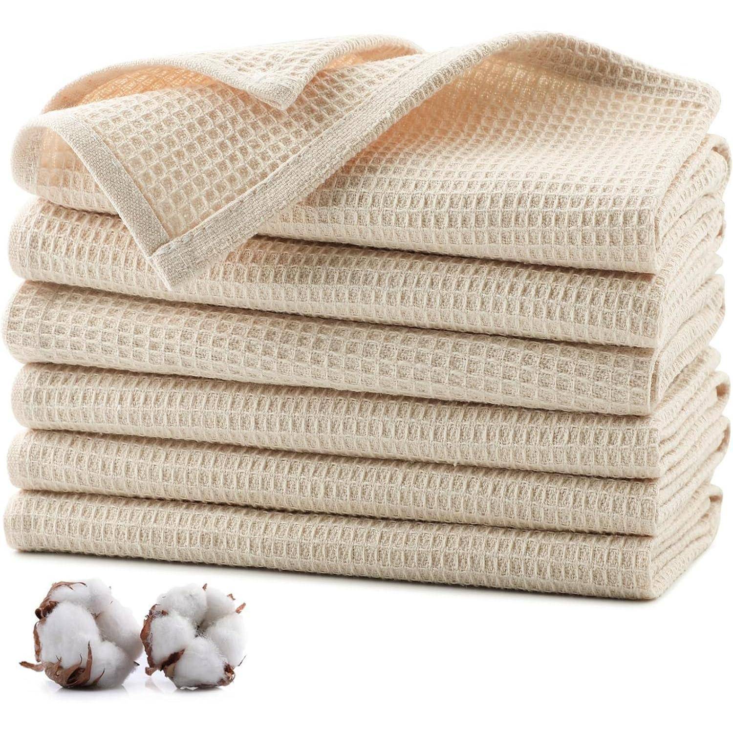 Geschirrtücher 100% Baumwolle 6er Set 35x35 cm Beige - Saugfähige