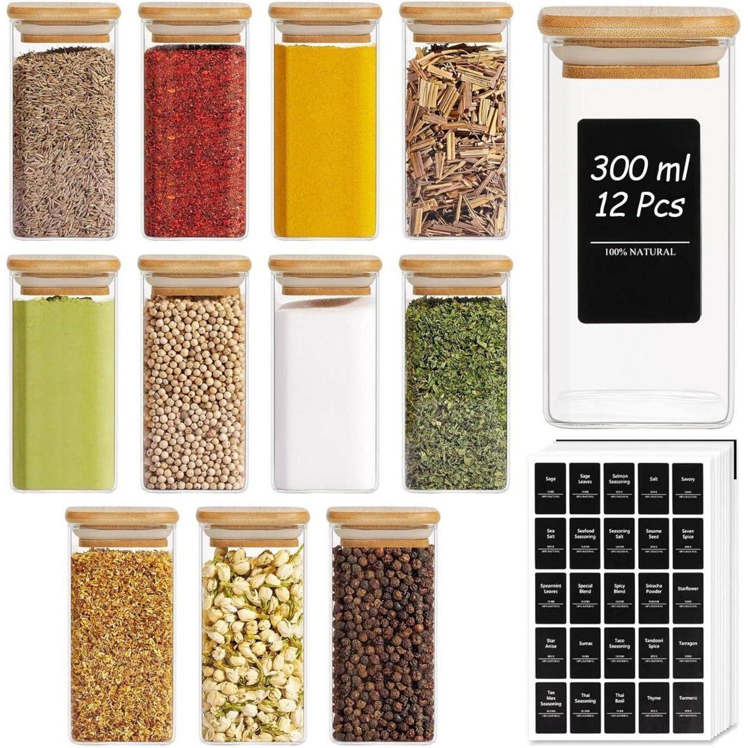 Gewürzgläser Set 12 Stk. Eckig 295ml Gewürzstreuer Behälter Dosen Jars