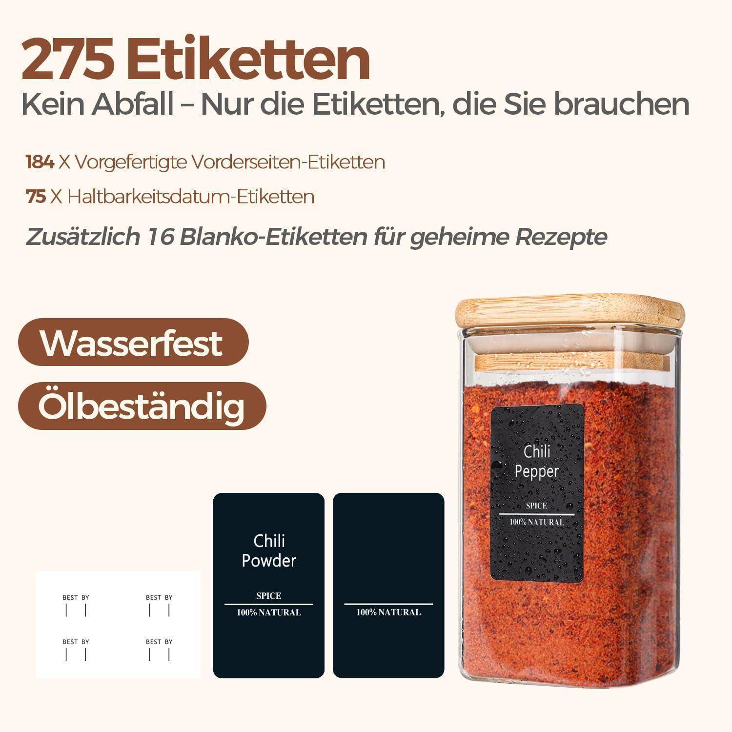 Gewürzgläser Set 12 Stk. Eckig 295ml Gewürzstreuer Behälter Dosen Jars