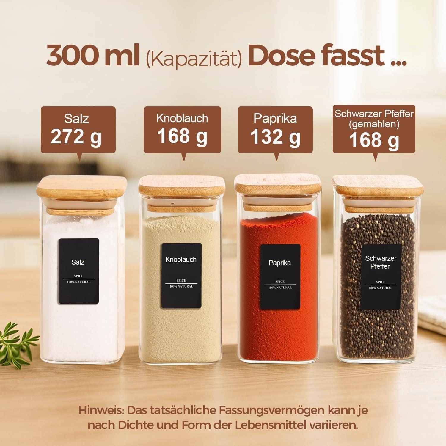 Gewürzgläser Set 12 Stk. Eckig 295ml Gewürzstreuer Behälter Dosen Jars