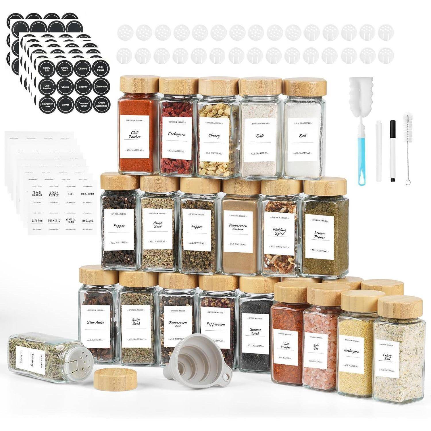 Gewürzgläser Eckig Holzdeckel 24er Set 120ml Aufbewahrung Küche Pinsel