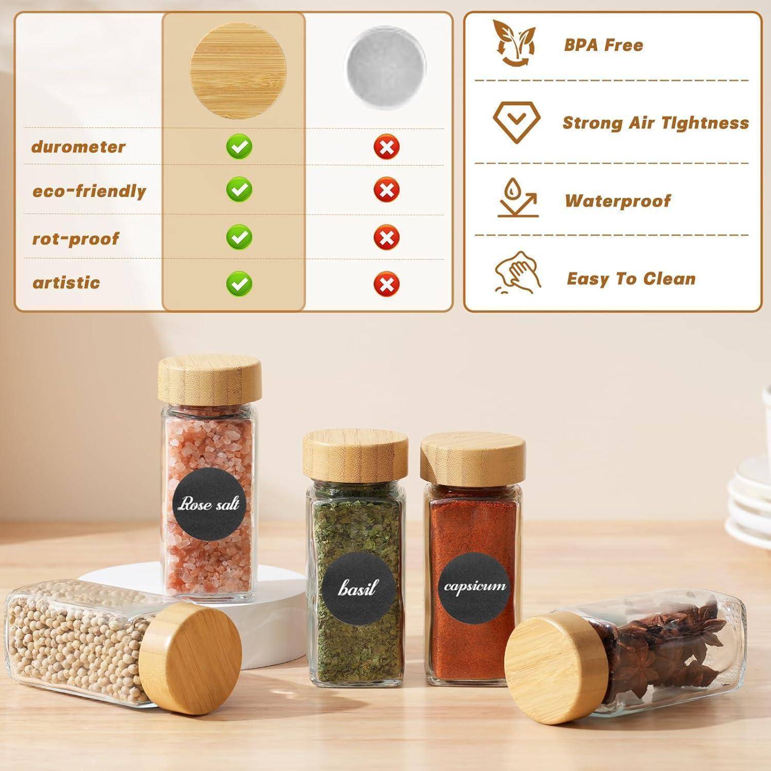 Gewürzgläser Eckig Holzdeckel 24er Set 120ml Aufbewahrung Küche Pinsel