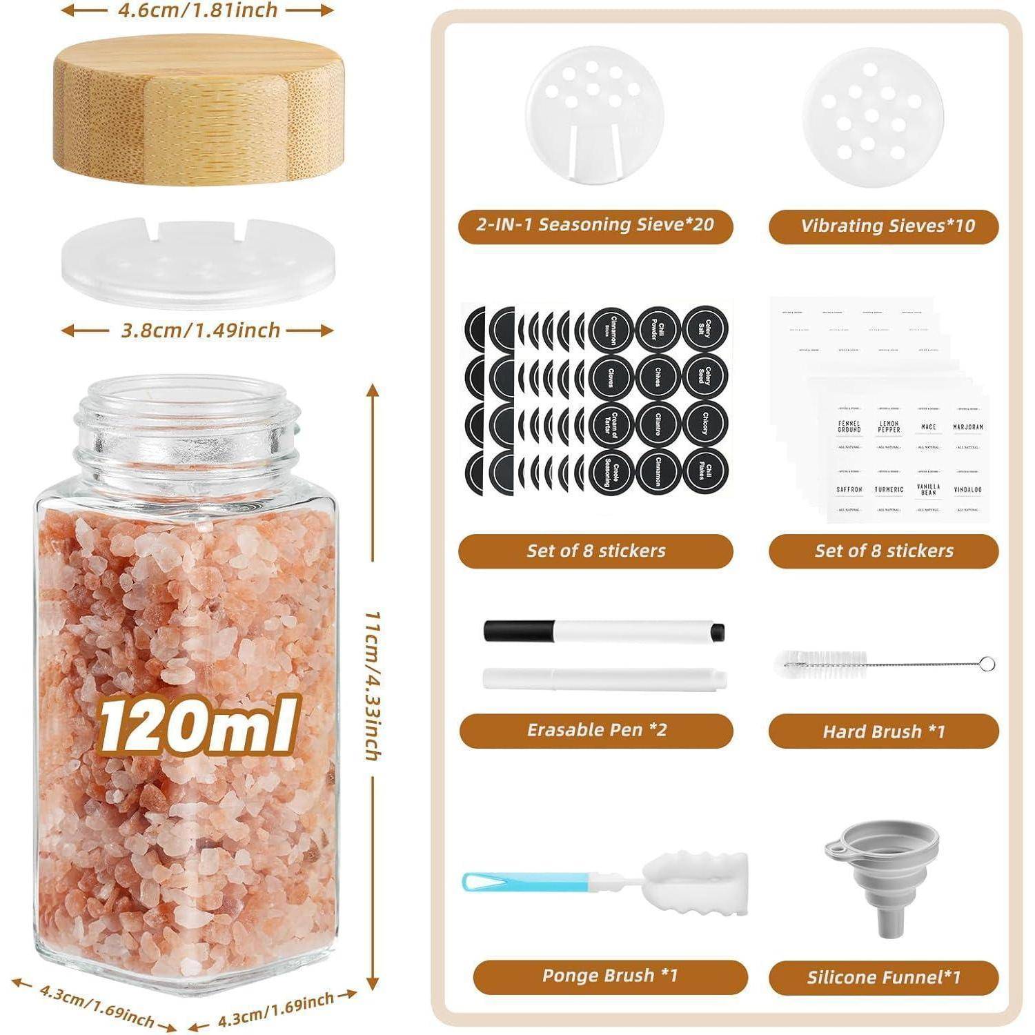 Gewürzgläser Eckig Holzdeckel 24er Set 120ml Aufbewahrung Küche Pinsel
