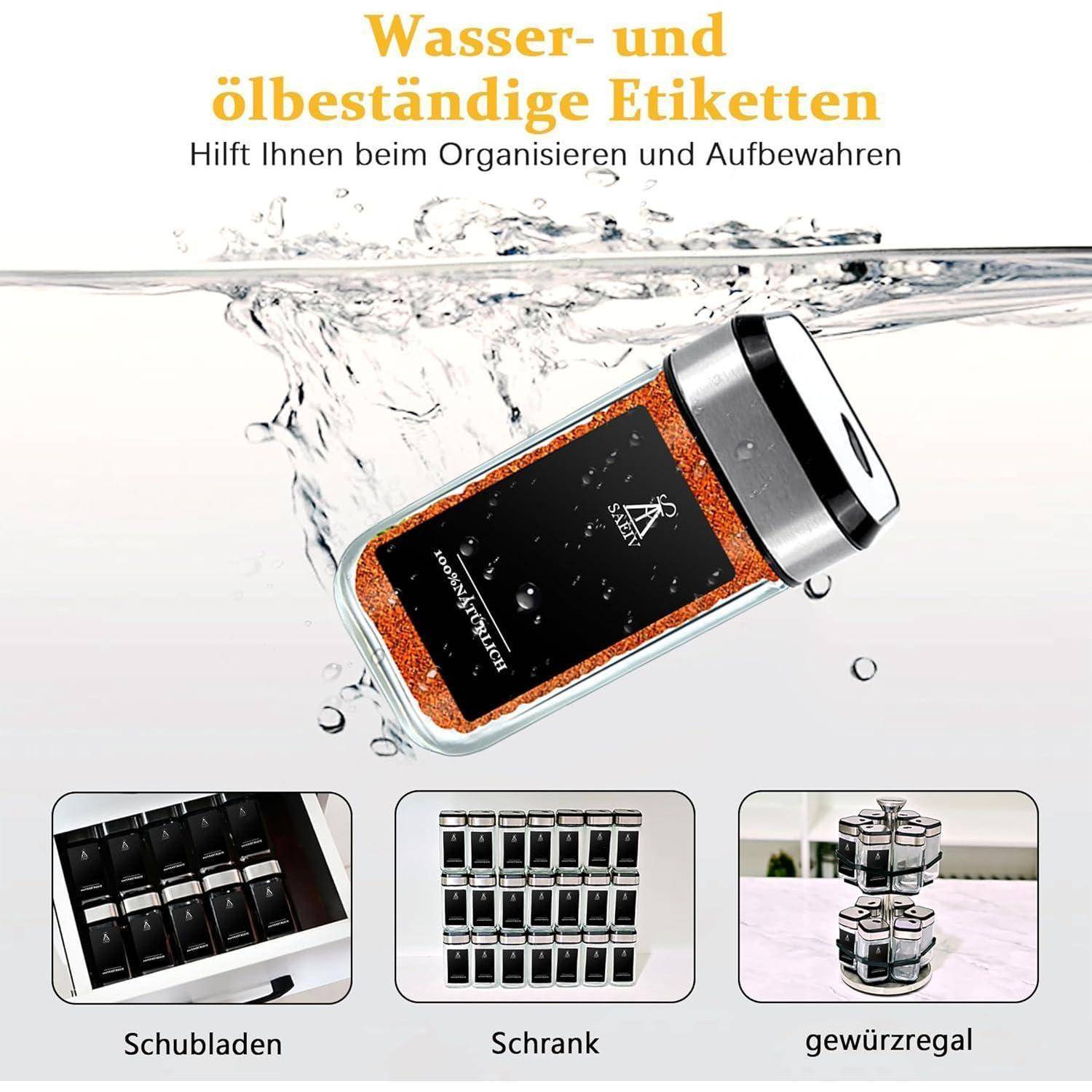 Gewürzstreuer Set Schwarzgoldener Deckel 12x120ml Gewürzetiketten