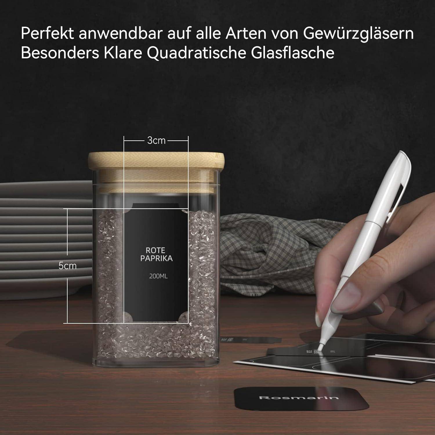 Gewürzgläser Set 12 x 200ml Eckig Glasbehälter Bambusdeckelluftdicht