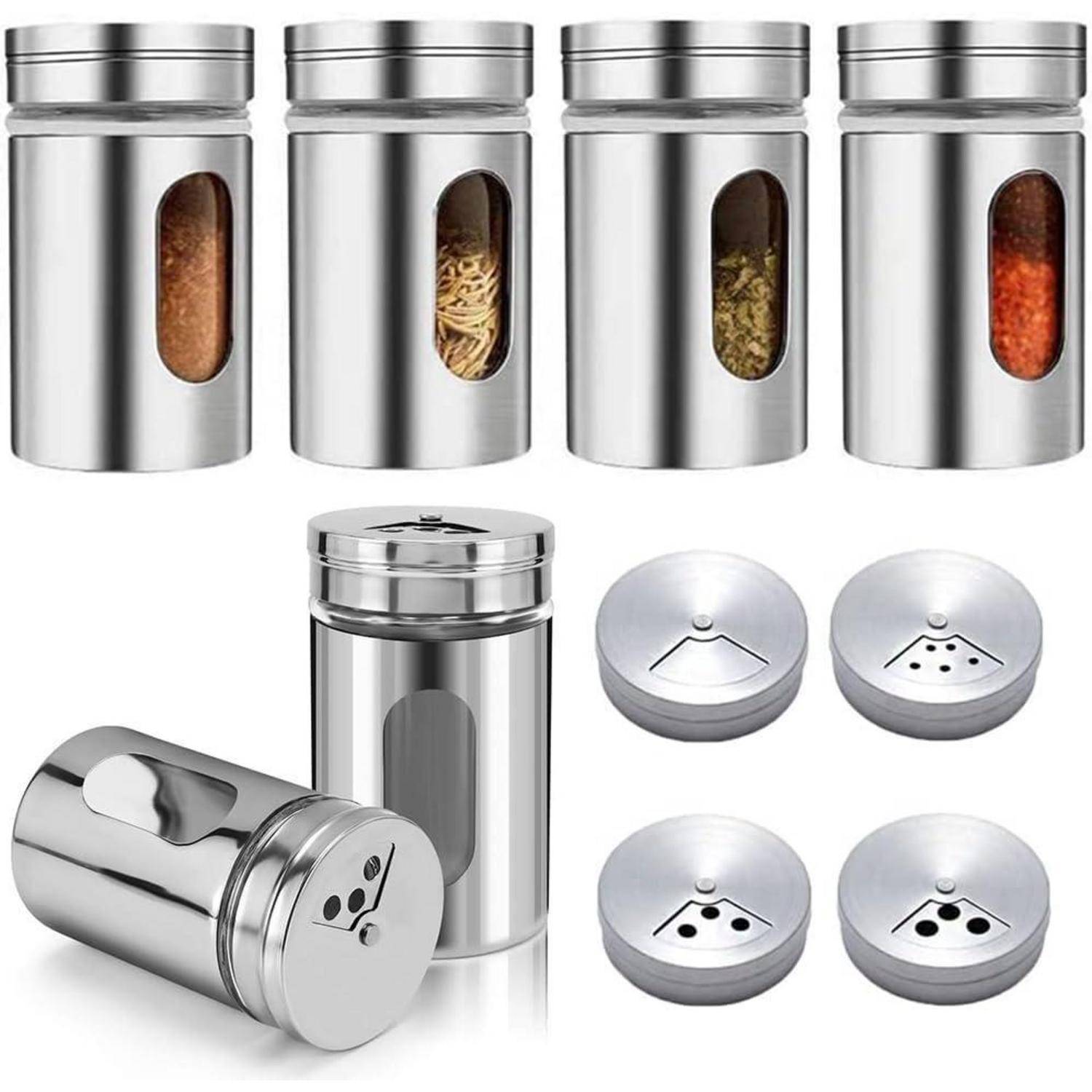 6er Set Gewürzstreuer Glas Edelstahl Deckel Gewürzdosen Organizer