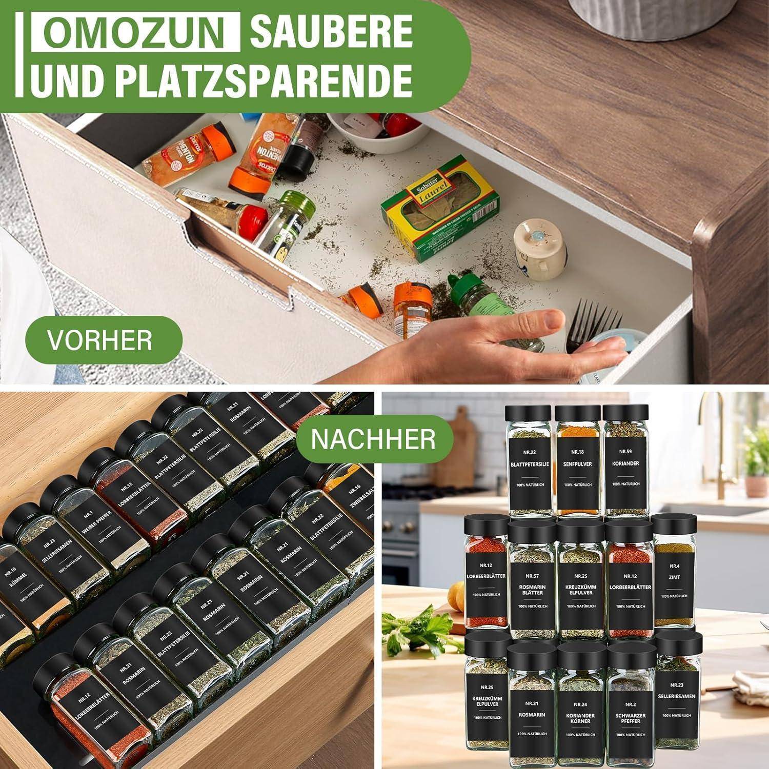Gewürzgläser Eckig Etiketten Set 24er Schwarz 120ml - Aufbewahrung