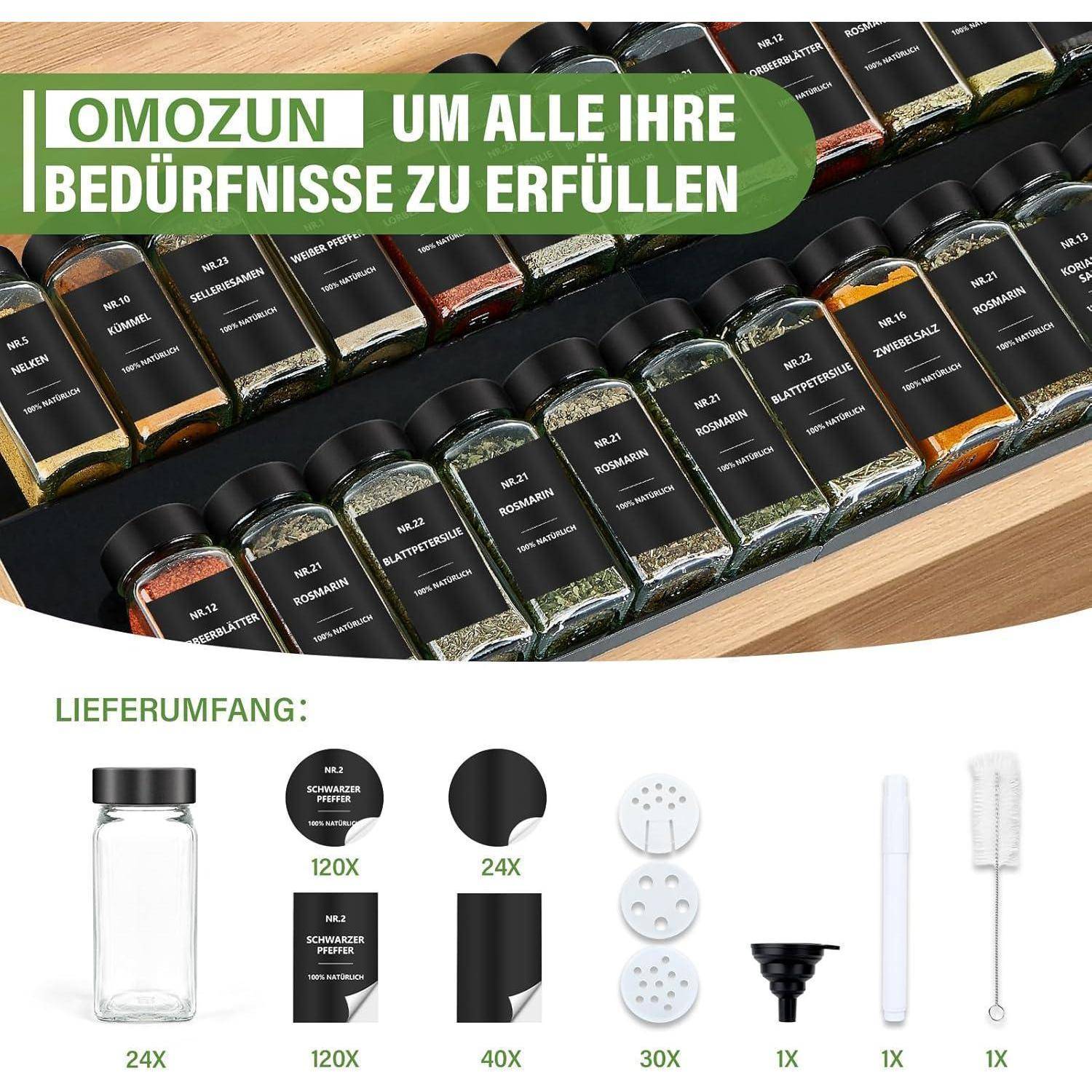 Gewürzgläser Eckig Etiketten Set 24er Schwarz 120ml - Aufbewahrung