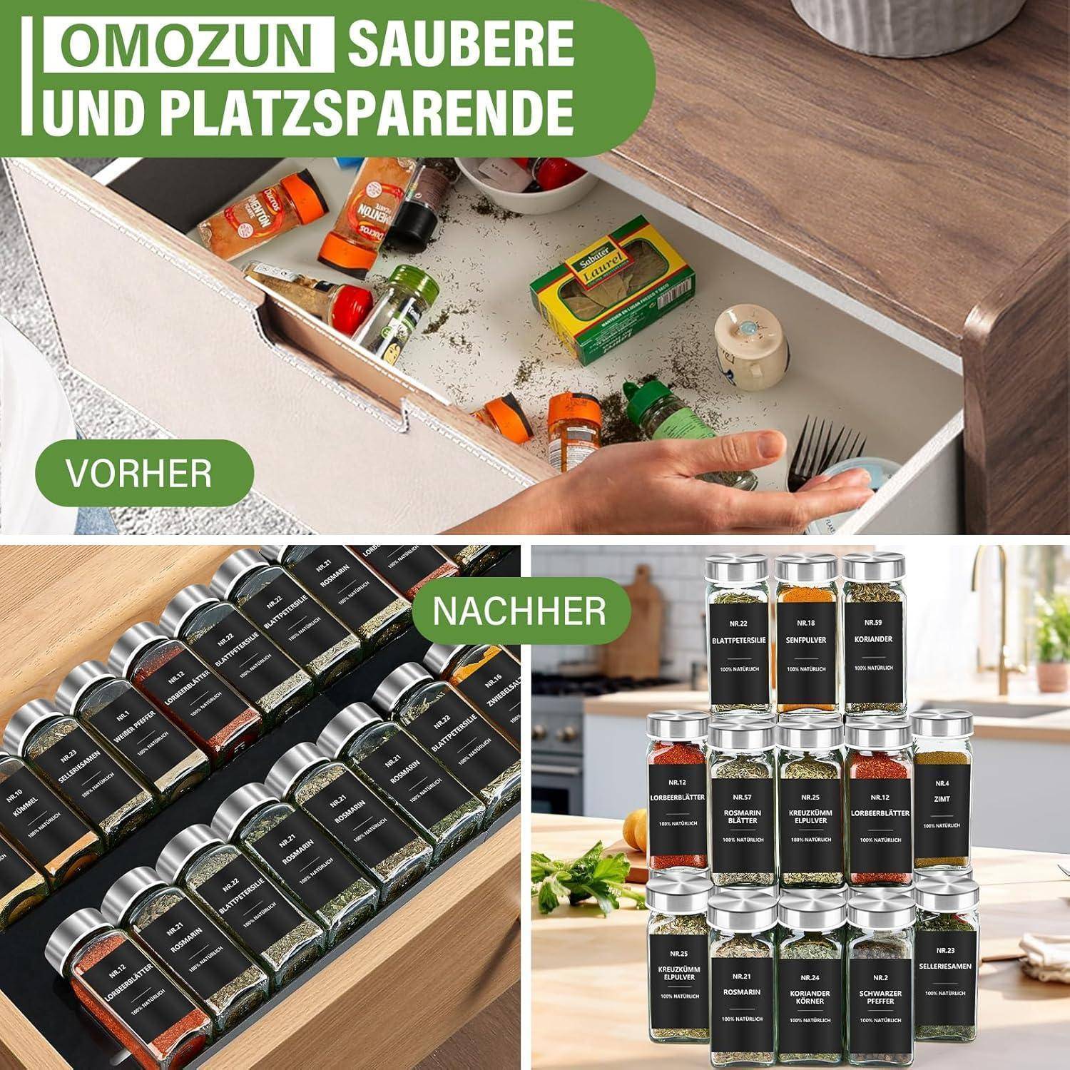 Gewürzgläser Eckig Set 24er: Gewürzdosen Glas 120ml Streueinsatz