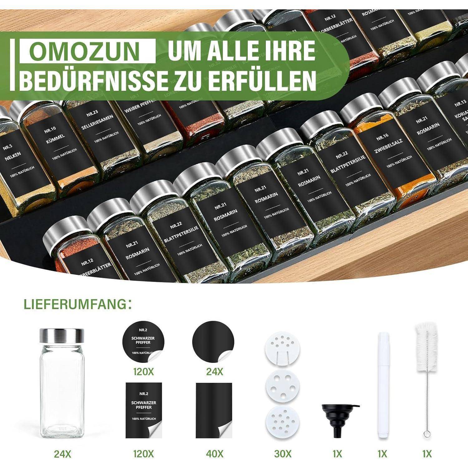 Gewürzgläser Eckig Set 24er: Gewürzdosen Glas 120ml Streueinsatz