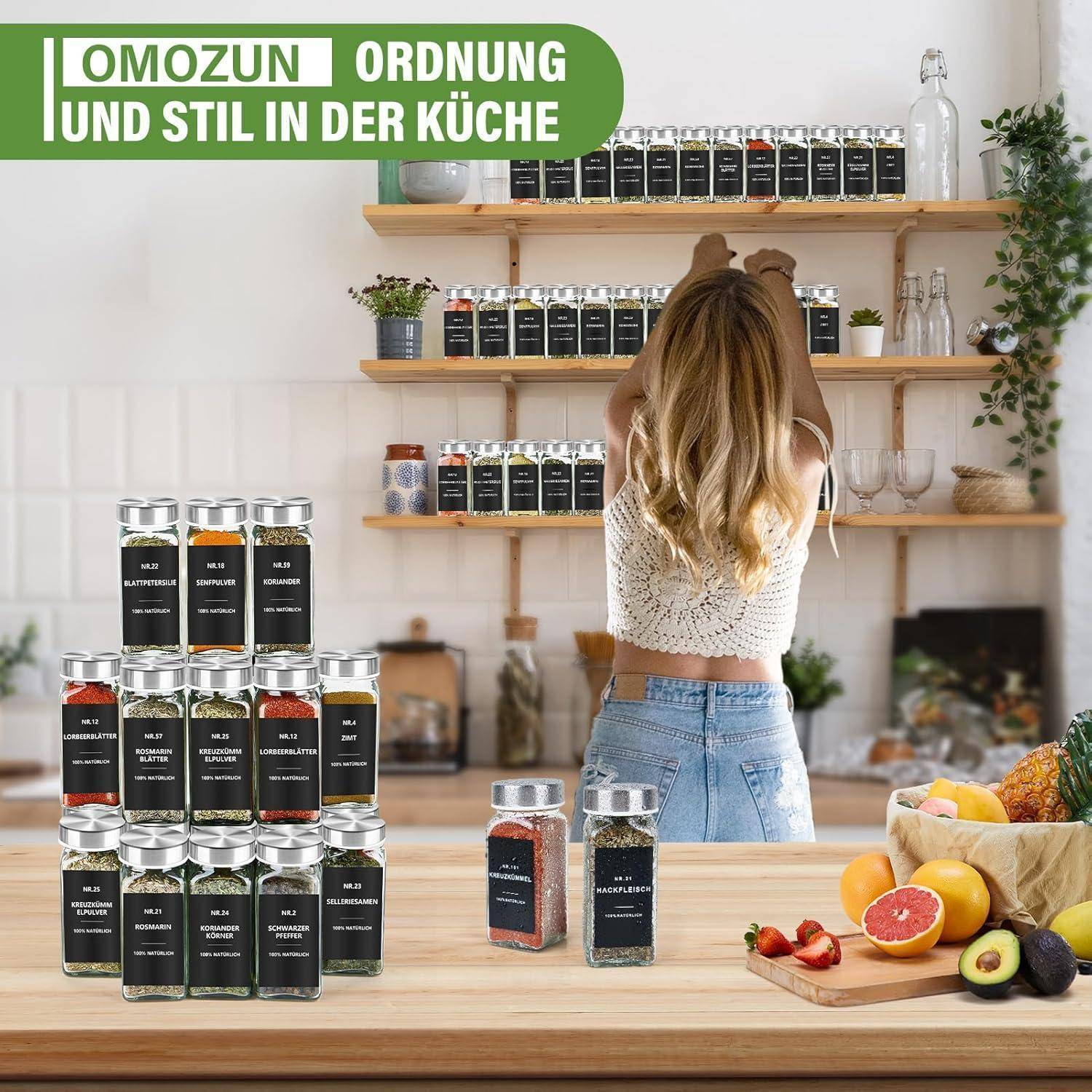 Gewürzgläser Eckig Set 24er: Gewürzdosen Glas 120ml Streueinsatz