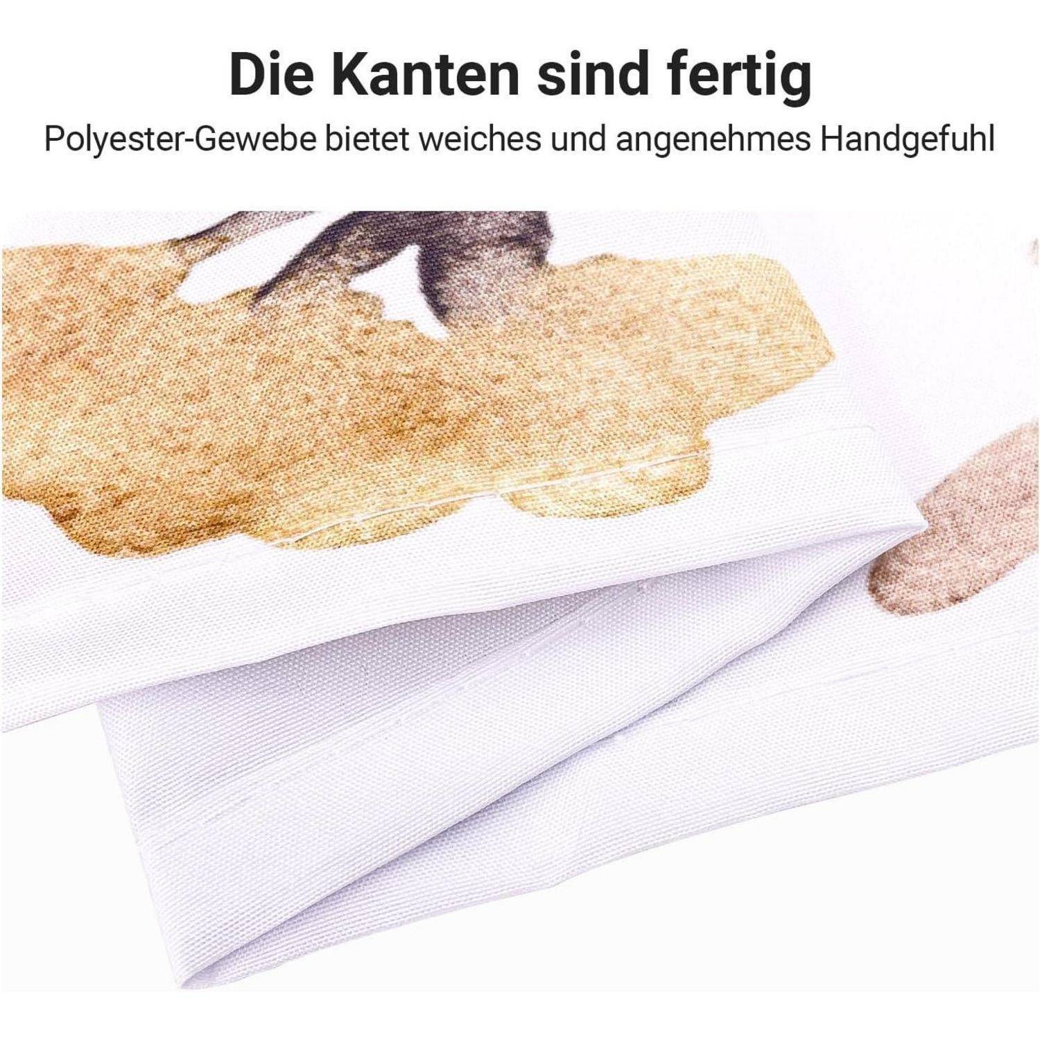 Die Kanten sind fertig. Polyester-Gewebe bietet weiches und angenehmes Handgefühl. Beige- und braune Stoffflächen sind sauber gefaltet.